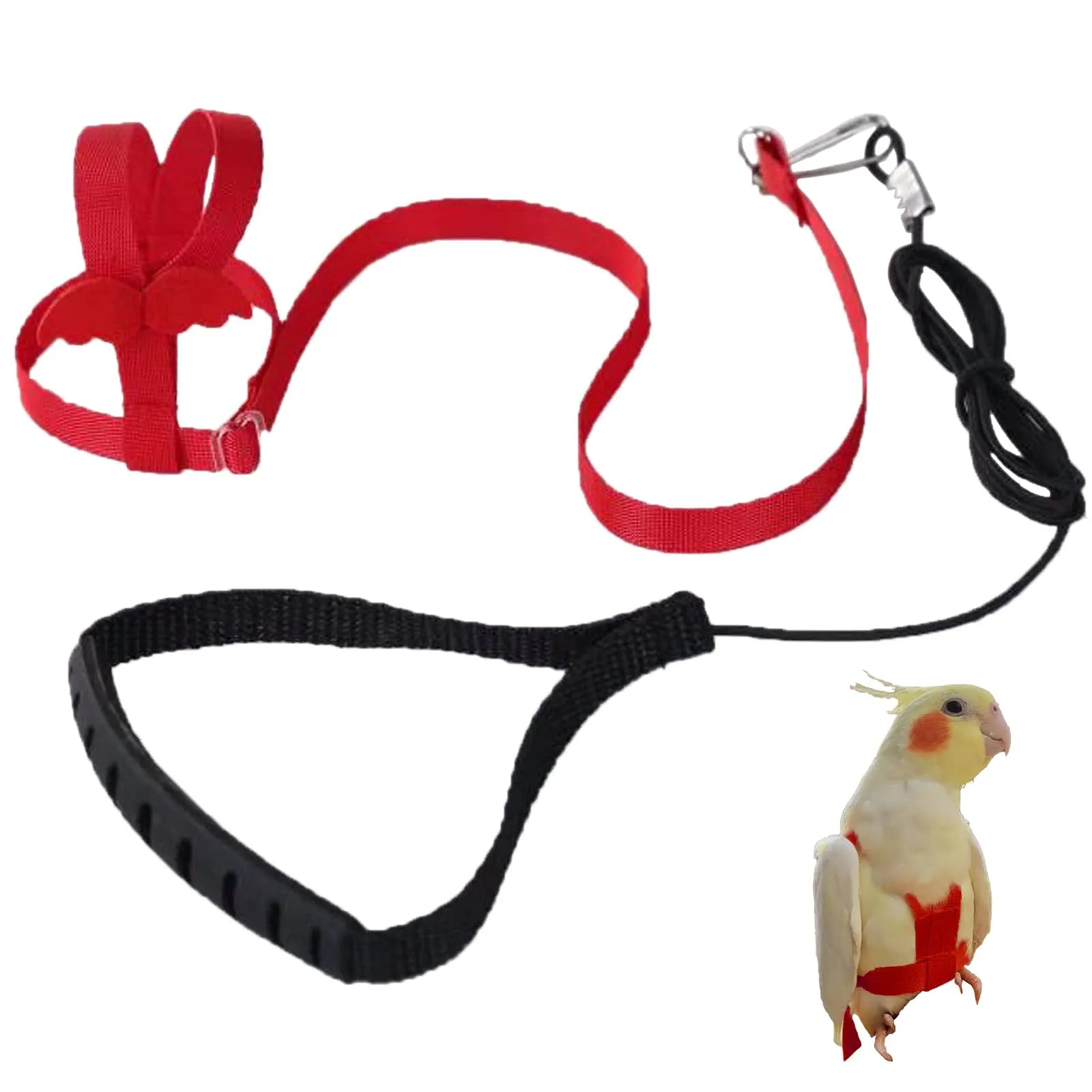 Winmany Imbracatura Regolabile per Pappagallo e Uccelli con Guinzaglio Elastico Anti-Morso, Rosso, XS - immagine 1