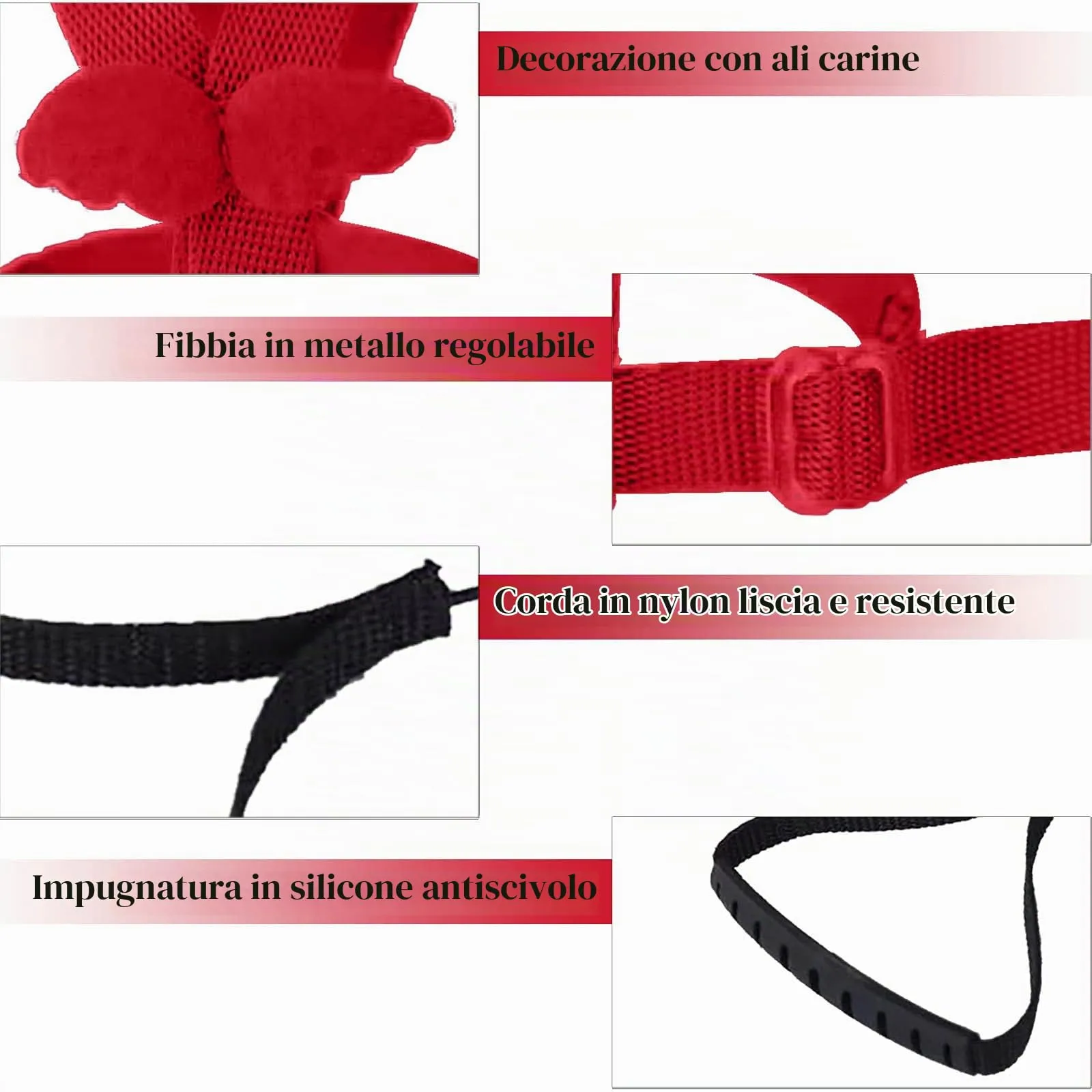 Winmany Imbracatura Regolabile per Pappagallo e Uccelli con Guinzaglio Elastico Anti-Morso, Rosso, XS - immagine 2