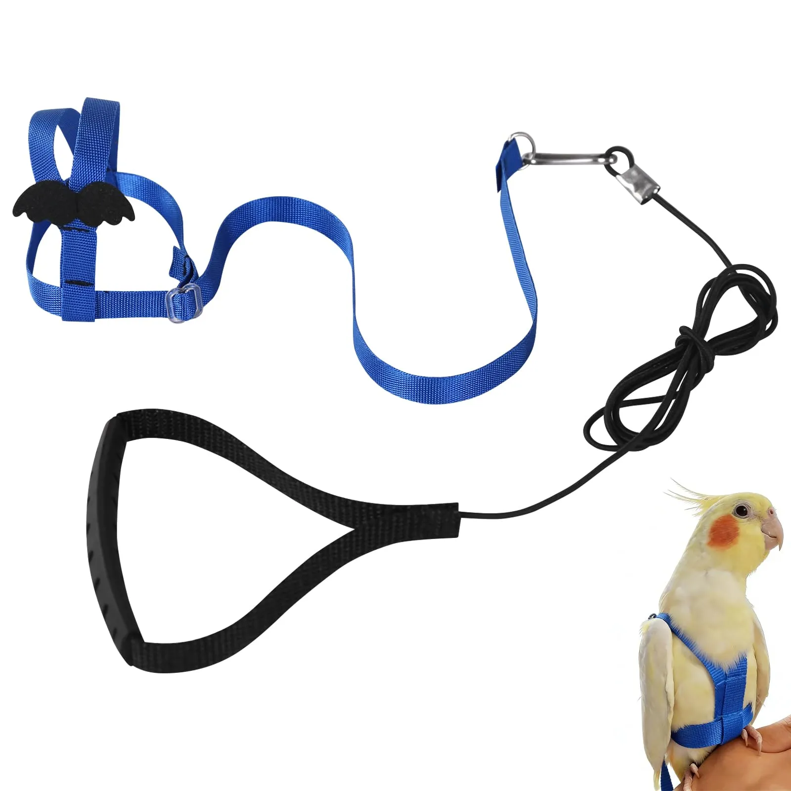 Winmany Imbracatura Regolabile per Pappagallo e Uccelli, Guinzaglio Elastico Anti-morso per Cacatos e Ara, Blu, S - immagine 1