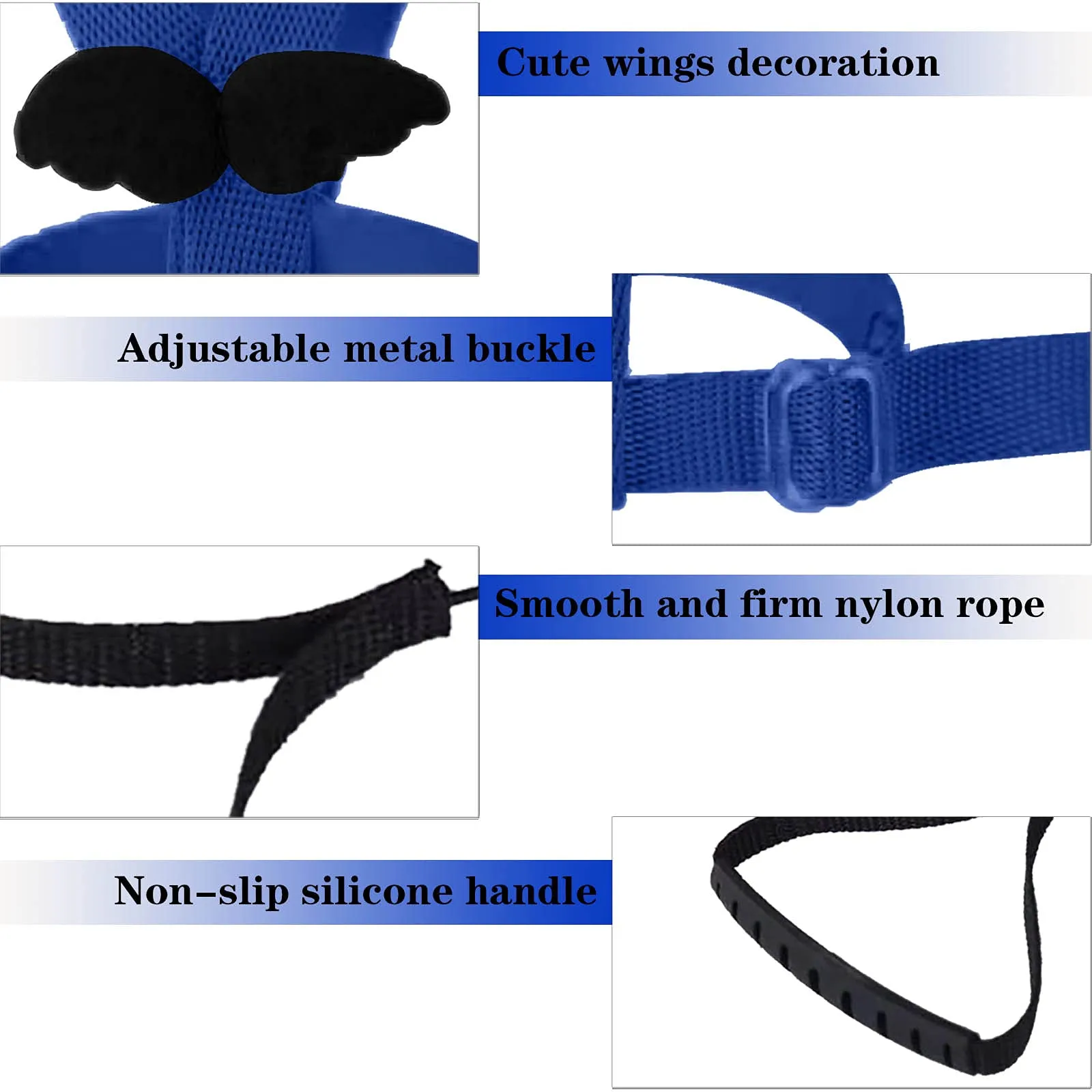 Winmany Imbracatura per Pappagallo Regolabile con Guinzaglio Elastico Anti-morso, Blu, Taglia M - immagine 2