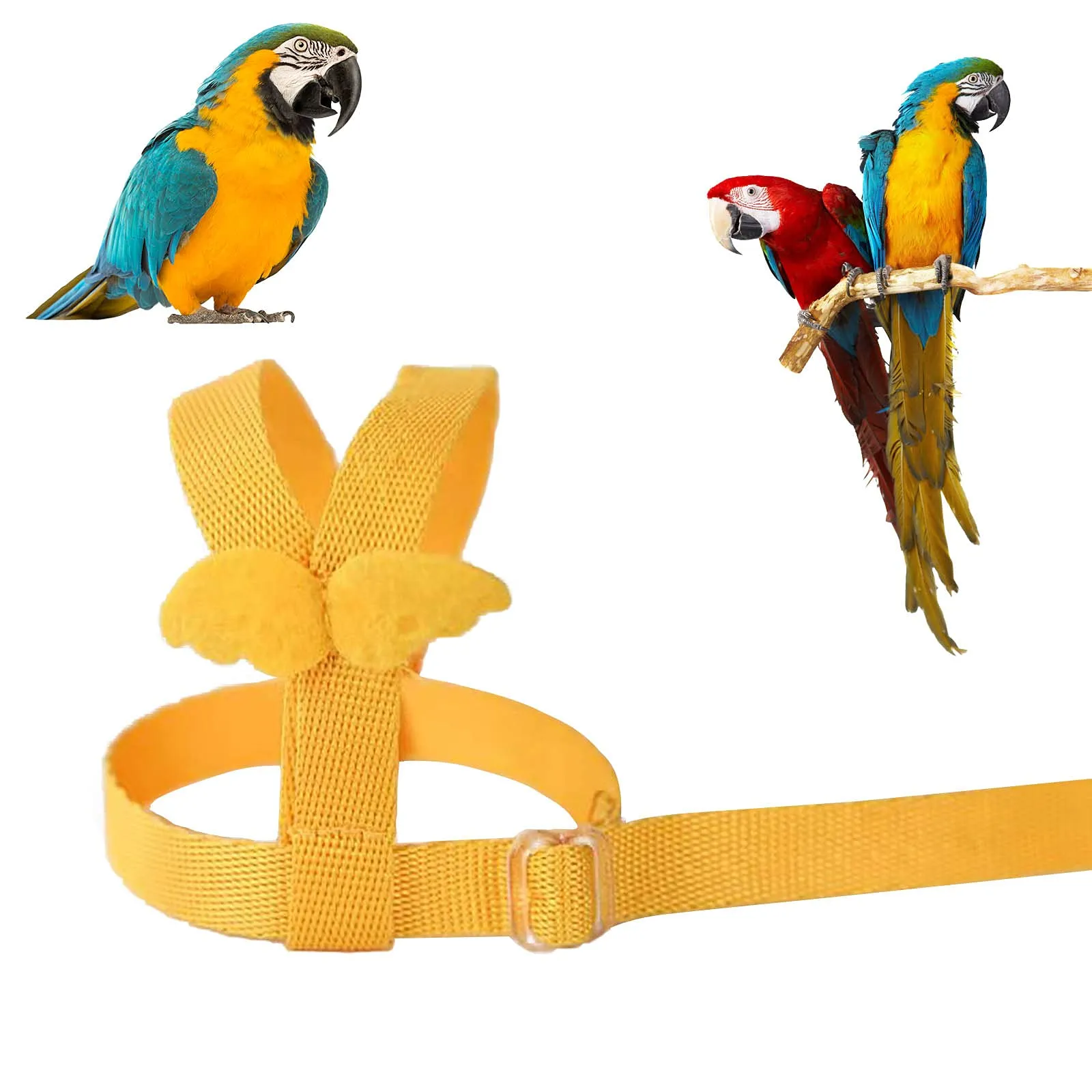Winmany Imbracatura Regolabile per Pappagallo e Uccelli con Guinzaglio Elastico Anti-morso, Giallo, Taglia M - immagine 3