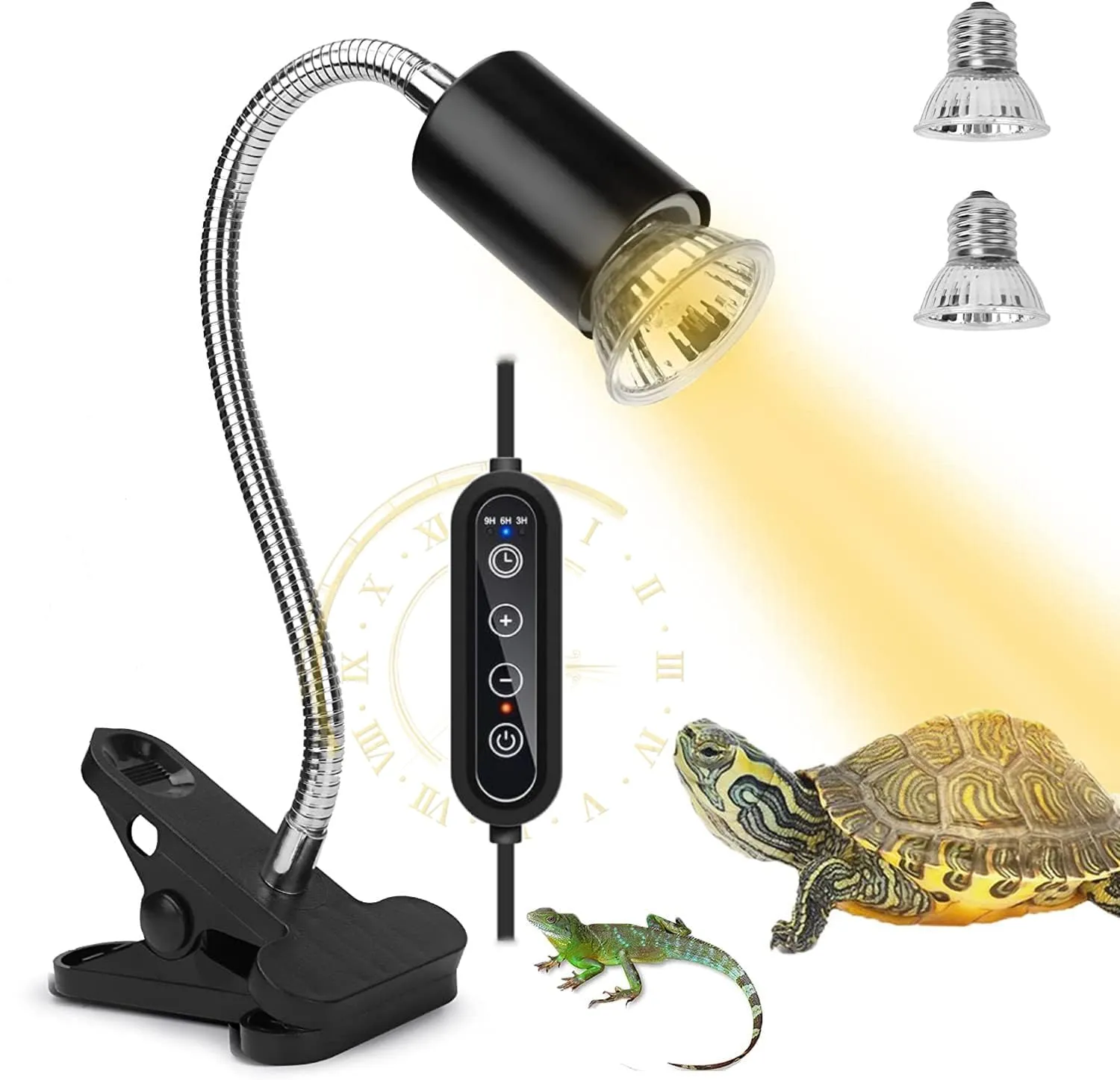 ROXIIFEE Lampada UVB UVA per Tartarughe Riscaldante con Timer, E27 25W/50W, per Acquario e Terrario - immagine 1