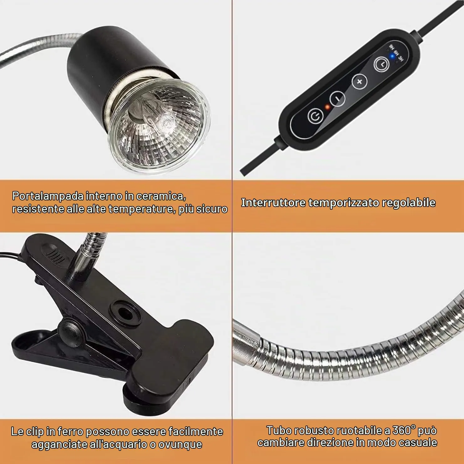 ROXIIFEE Lampada UVB UVA per Tartarughe Riscaldante con Timer, E27 25W/50W, per Acquario e Terrario - immagine 3