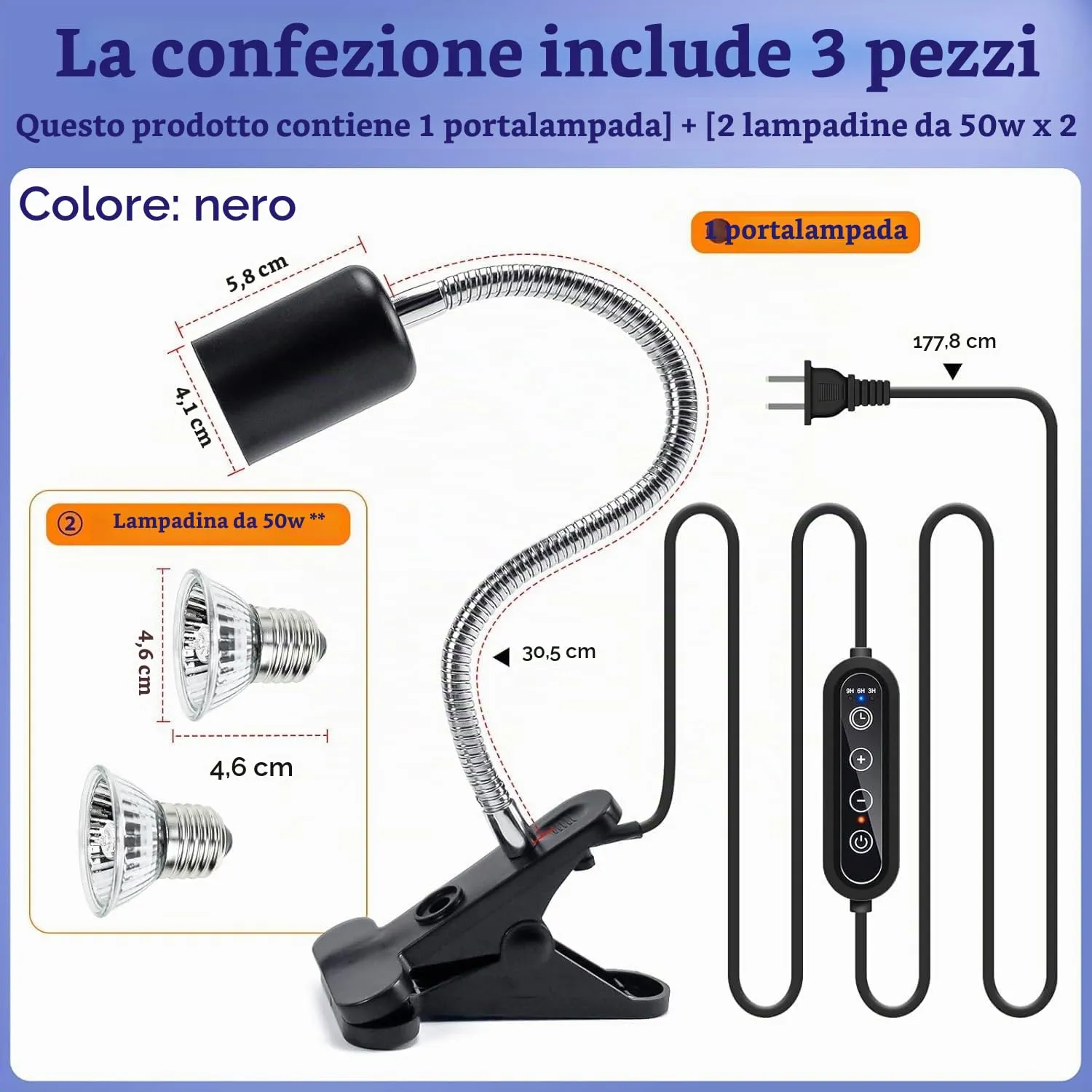 ROXIIFEE Lampada UVB UVA per Tartarughe Riscaldante con Timer, E27 25W/50W, per Acquario e Terrario - immagine 7