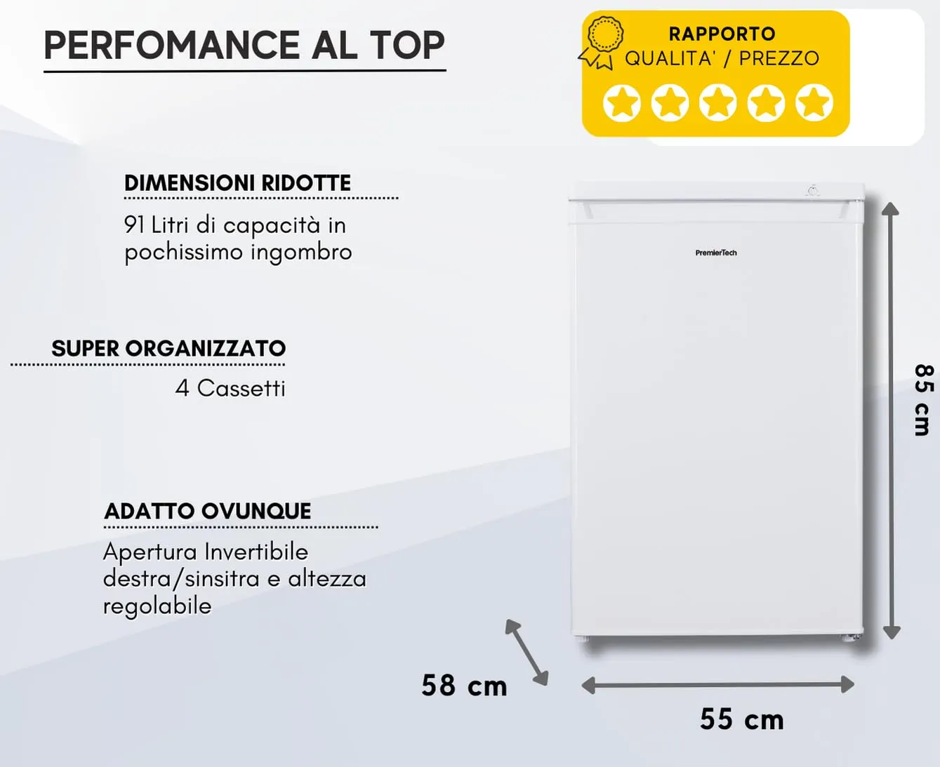 PremierTech Congelatore Verticale PT91FR 91 Litri Bianco Sotto Tavolo - immagine 7