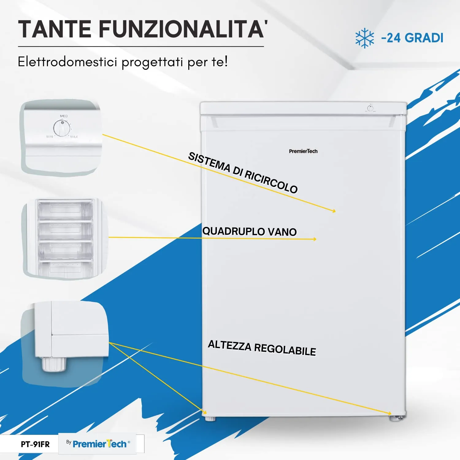 PremierTech Congelatore Verticale PT91FR 91 Litri Bianco Sotto Tavolo - immagine 8