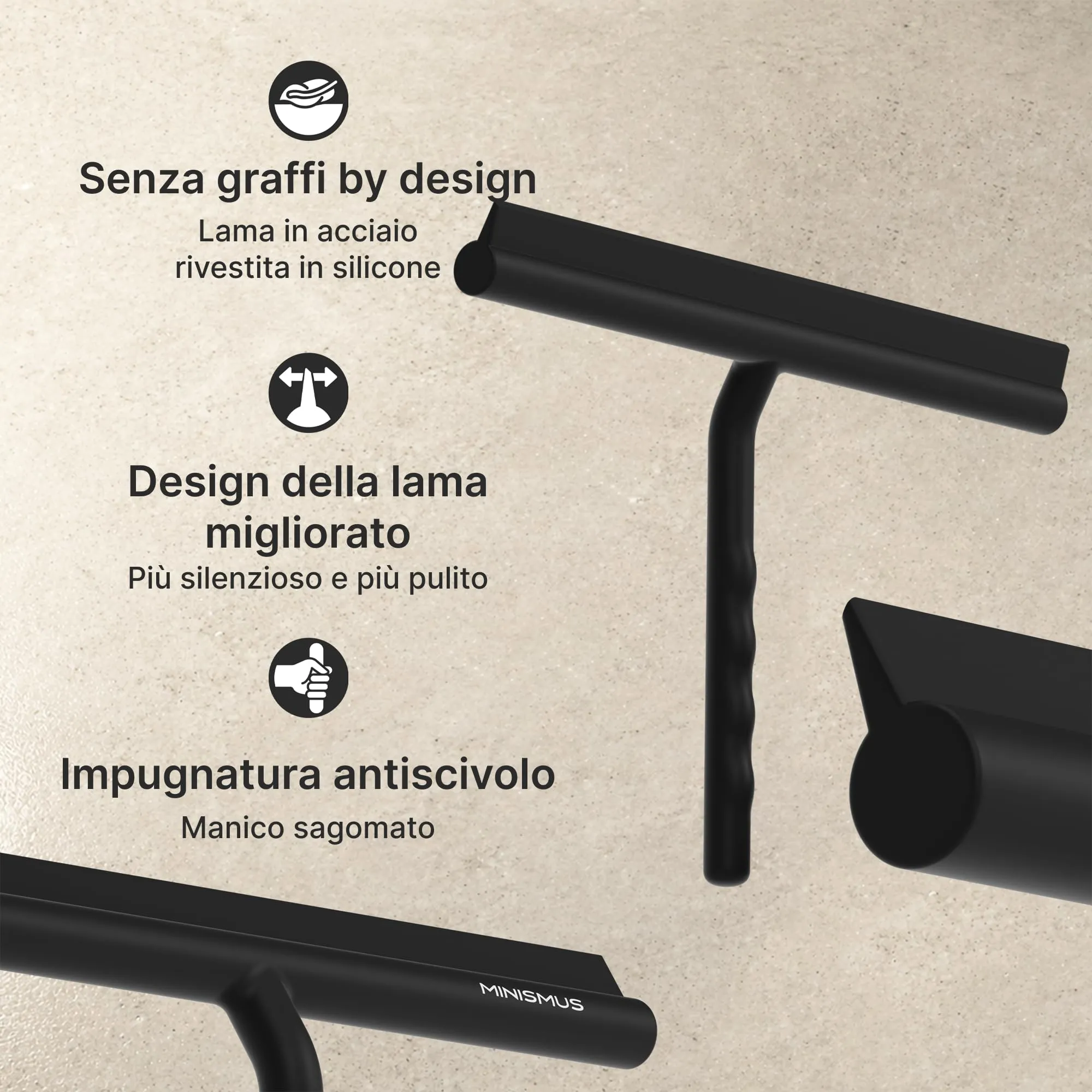 Minismus Tergivetro in Silicone per Doccia, Vetri e Specchi, 28 cm - Nero - immagine 4