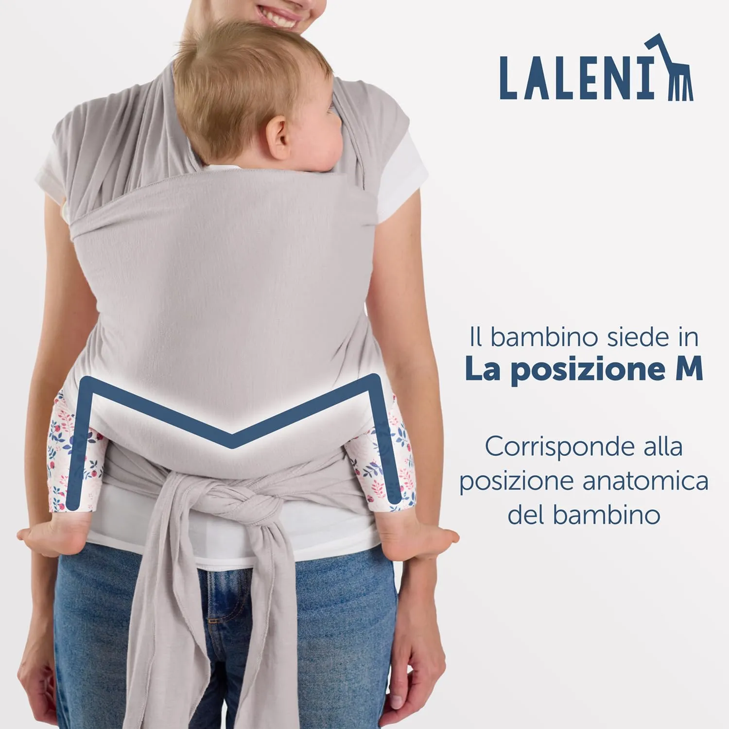 Laleni Fascia Porta Bebe in Cotone, Certificata OEKO-TEX, 5,10m, fino a 15kg, Grigio Chiaro - immagine 2