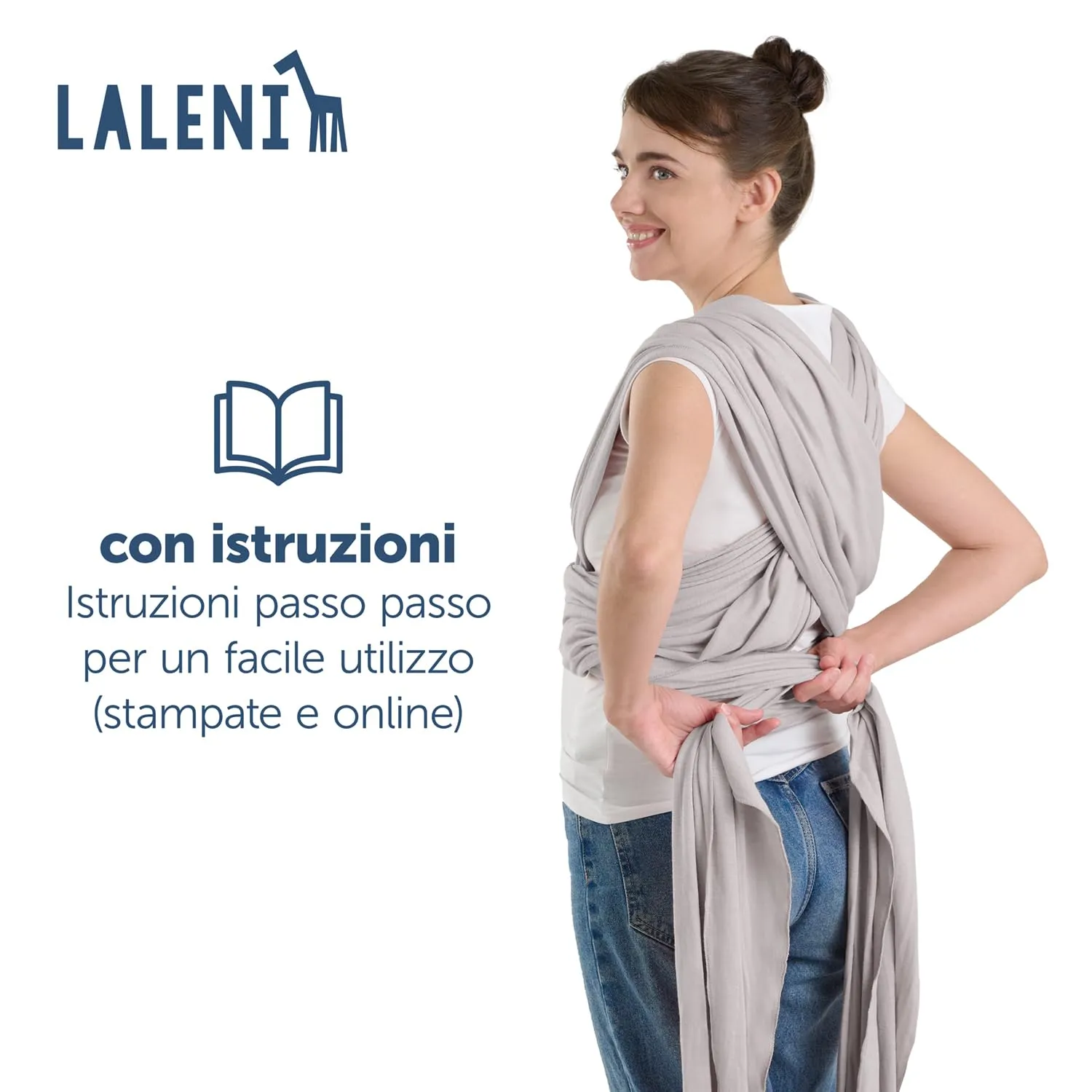 Laleni Fascia Porta Bebe in Cotone, Certificata OEKO-TEX, 5,10m, fino a 15kg, Grigio Chiaro - immagine 7