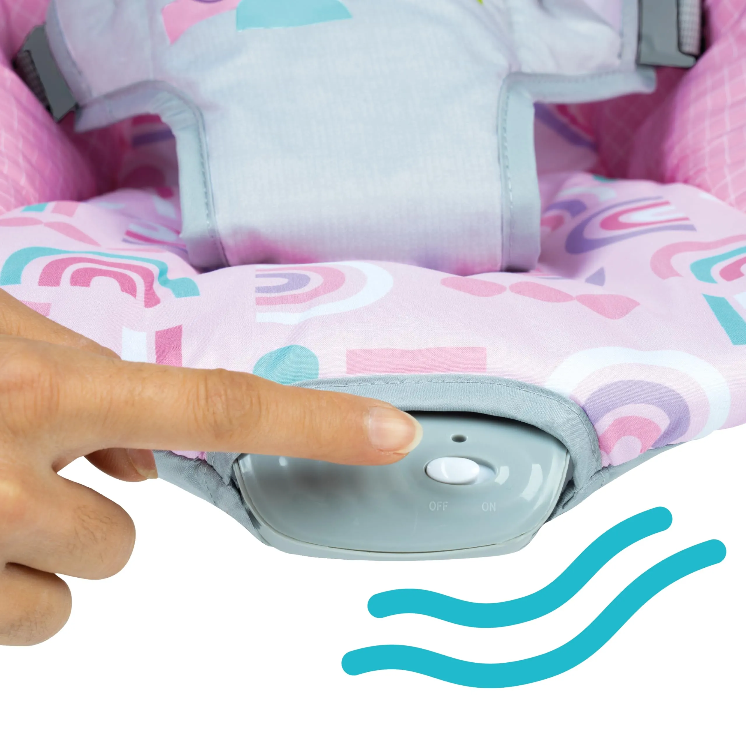 Bright Starts Seggiolino Portatile Vibrante per Neonati con Barra Giocattoli, 0-6 Mesi, 9 kg (Pink Paradise) - immagine 9