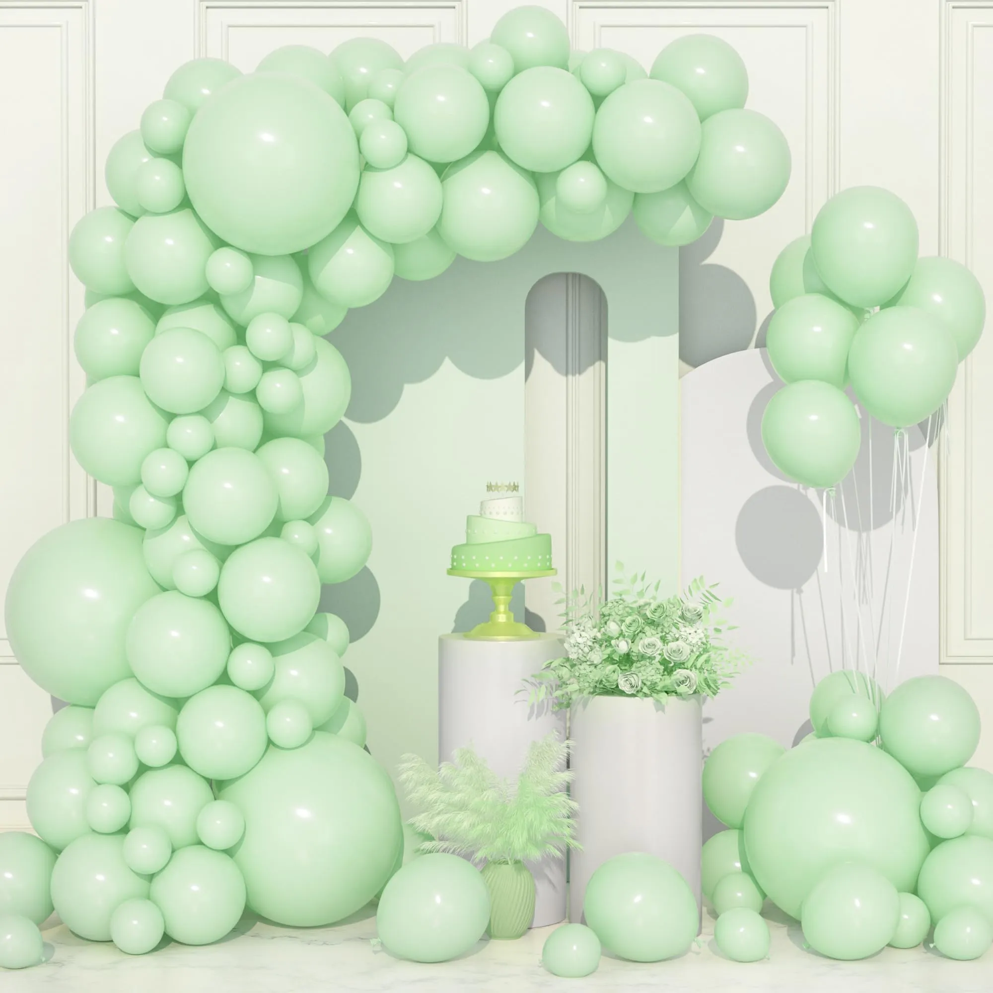 Ousuga Kit Arco di Palloncini Verde Pastello, 106 pezzi (5, 10, 12, 18 pollici) con Nastro e Accessori per Decorazioni Festa - immagine 1