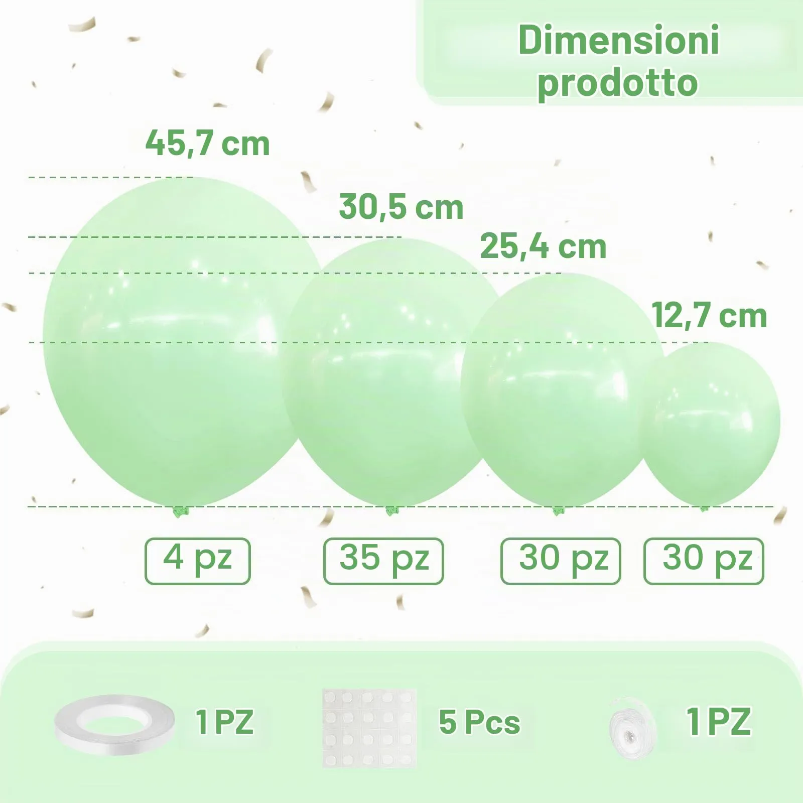 Ousuga Kit Arco di Palloncini Verde Pastello, 106 pezzi (5, 10, 12, 18 pollici) con Nastro e Accessori per Decorazioni Festa - immagine 2