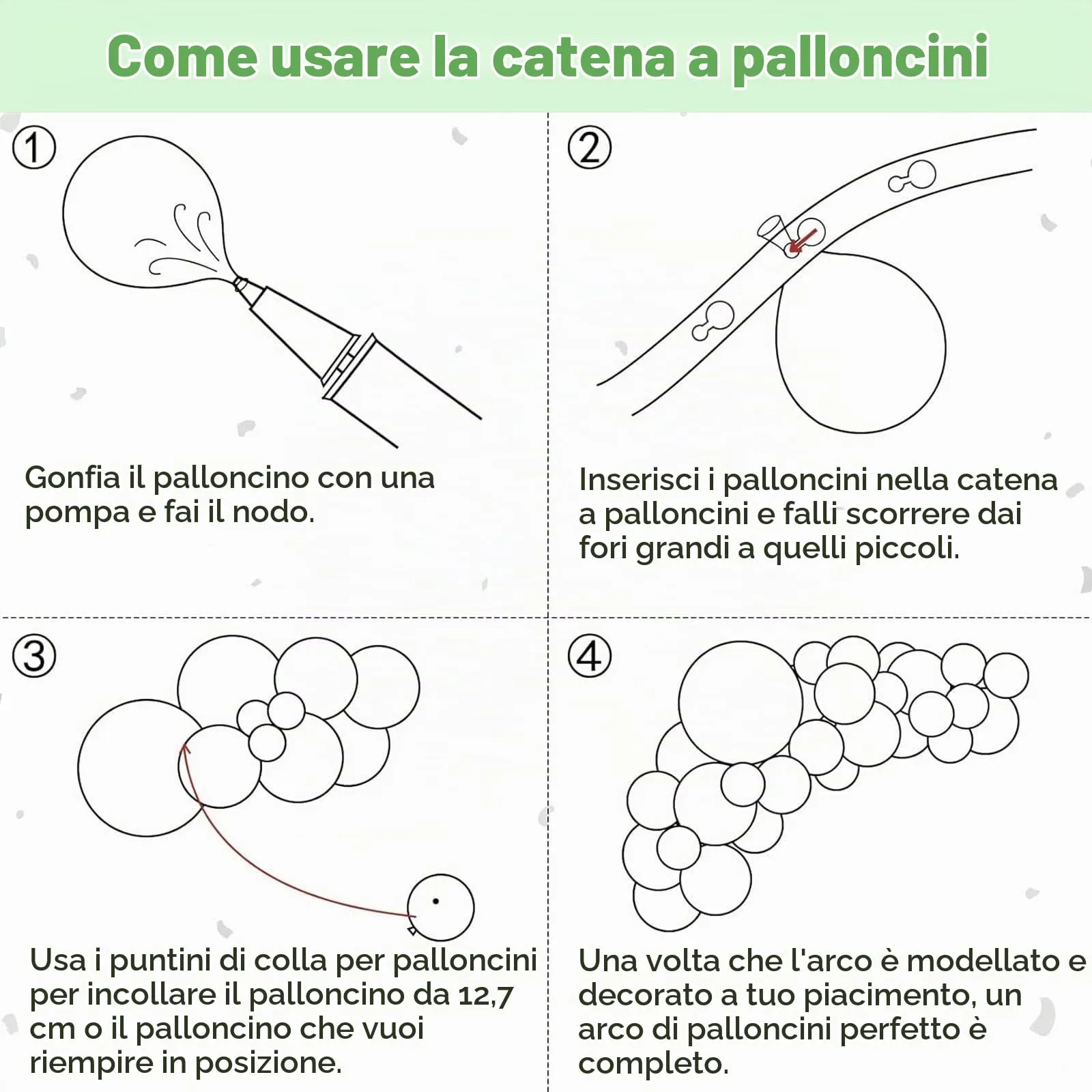 Ousuga Kit Arco di Palloncini Verde Pastello, 106 pezzi (5, 10, 12, 18 pollici) con Nastro e Accessori per Decorazioni Festa - immagine 7