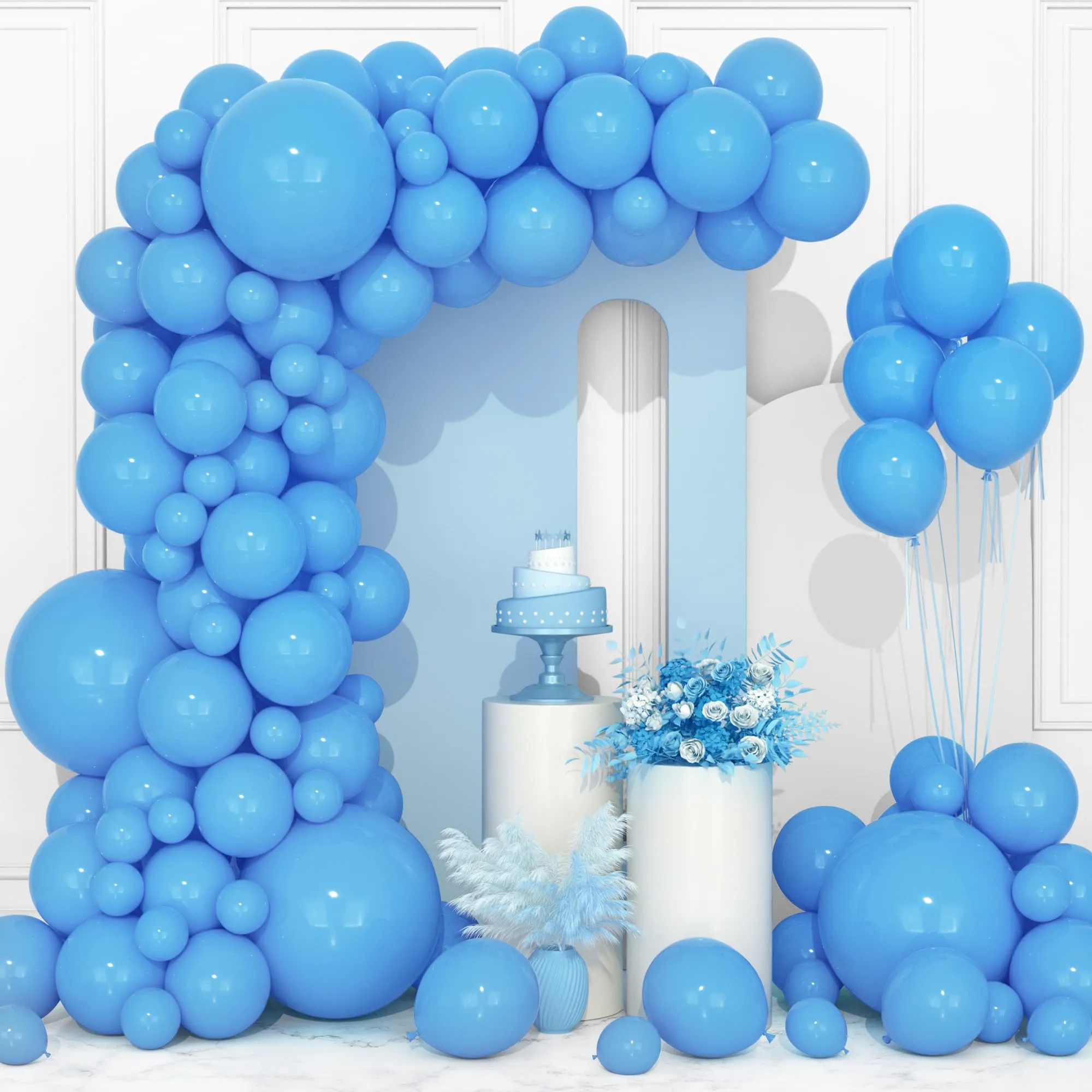 Ousuga Kit Arco di Palloncini Azzurri Cielo Opachi, 106 pezzi (5, 10, 12, 18 pollici) con Nastro e Accessori - immagine 1