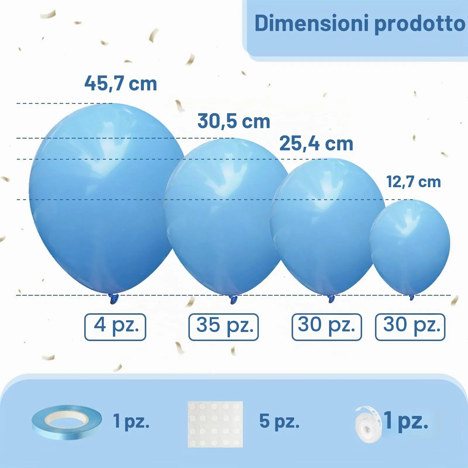 Ousuga Kit Arco di Palloncini Azzurri Cielo Opachi, 106 pezzi (5, 10, 12, 18 pollici) con Nastro e Accessori - immagine 2