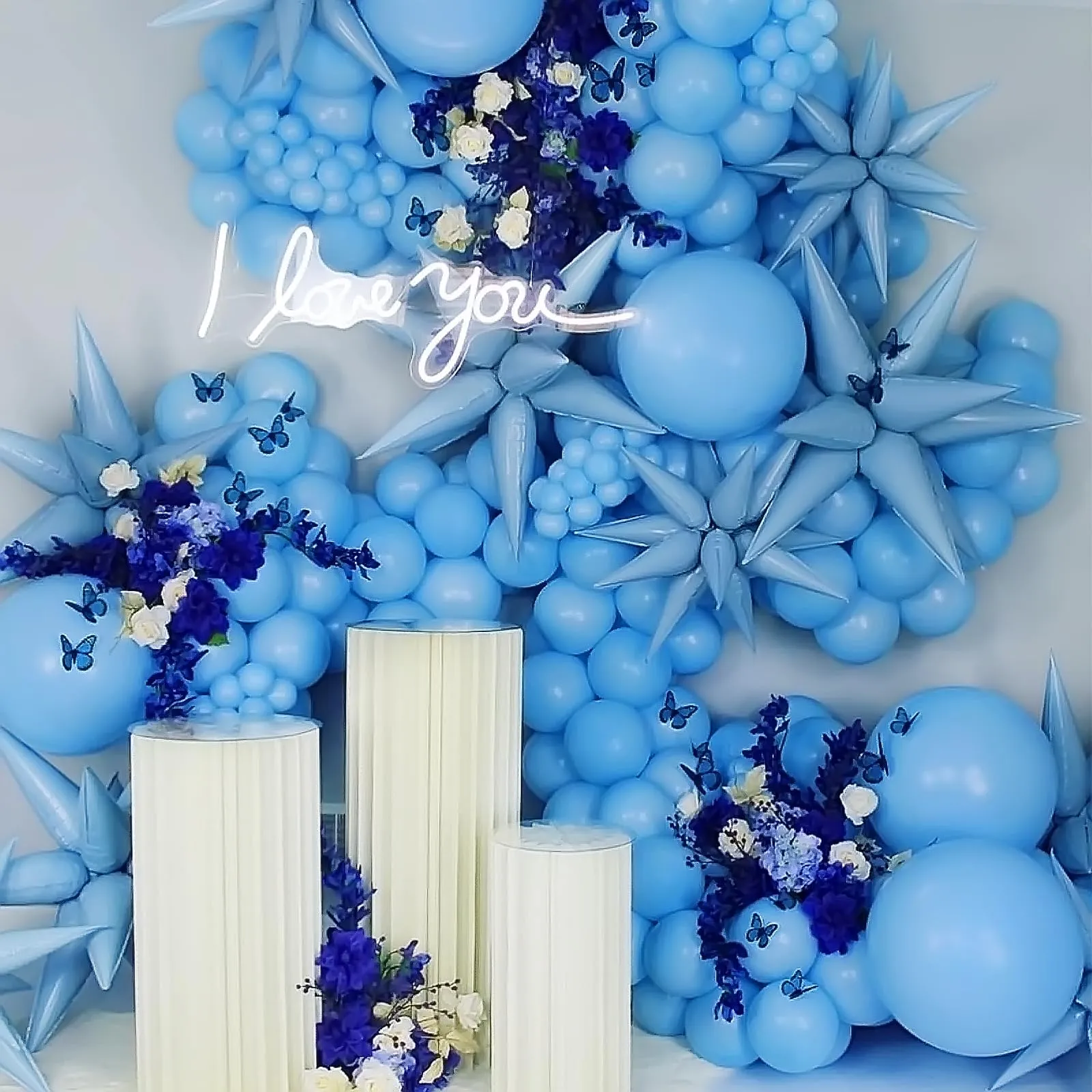 Ousuga Kit Arco di Palloncini Azzurri Cielo Opachi, 106 pezzi (5, 10, 12, 18 pollici) con Nastro e Accessori - immagine 4