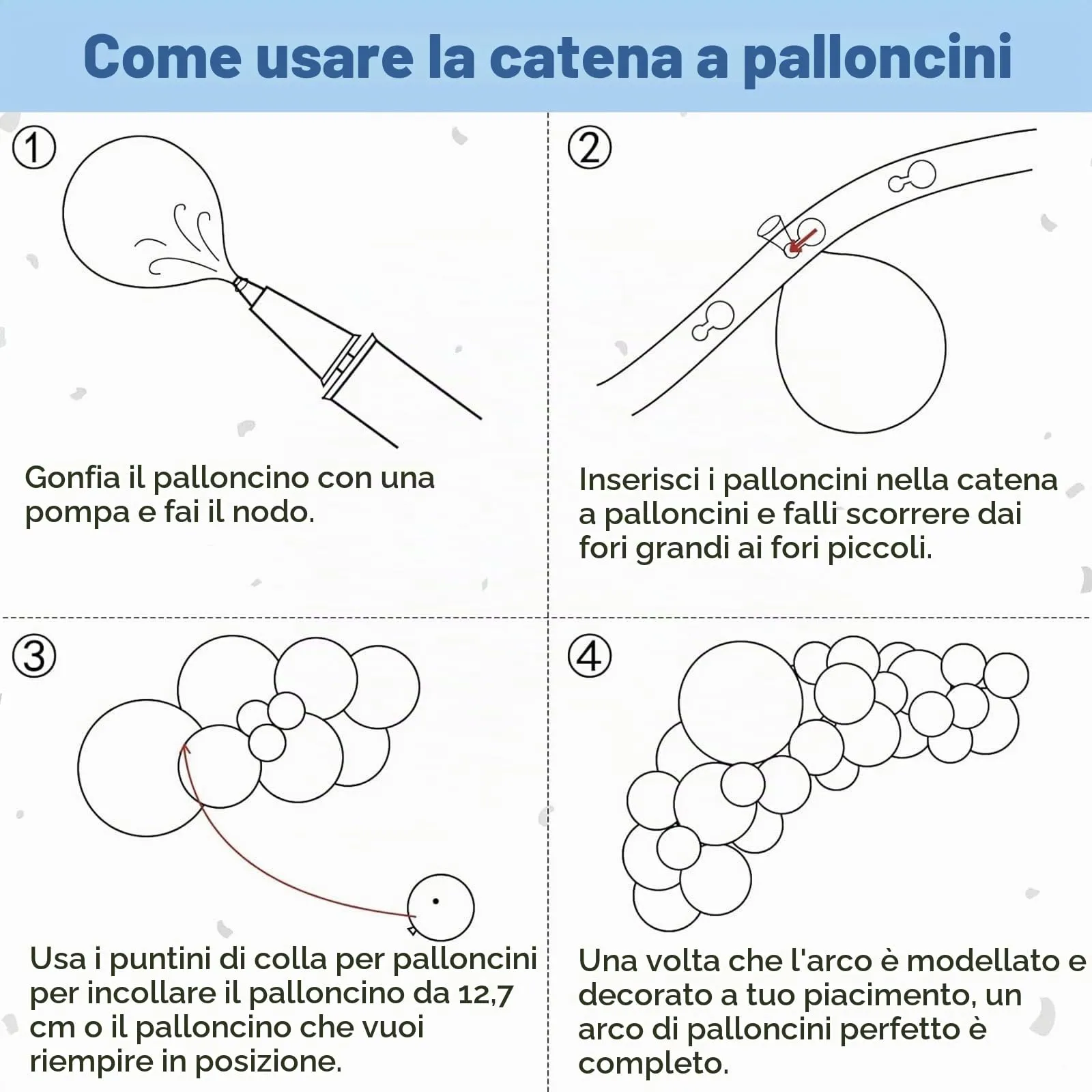 Ousuga Kit Arco di Palloncini Azzurri Cielo Opachi, 106 pezzi (5, 10, 12, 18 pollici) con Nastro e Accessori - immagine 7