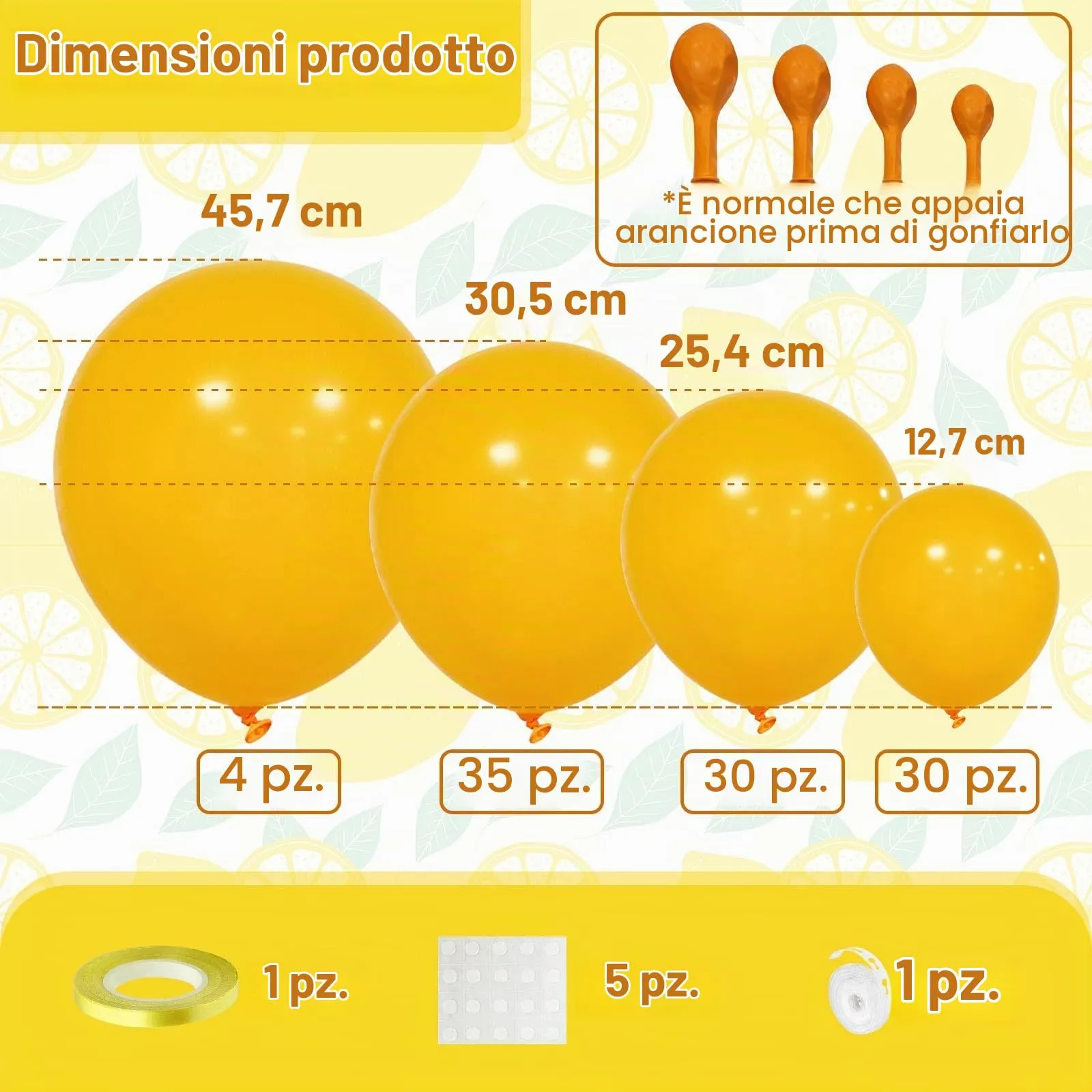 Ousuga Kit Arco di Palloncini Giallo Limone Opachi, 106 pezzi (5, 10, 12, 18 pollici) con Nastro e Accessori per Decorazioni Festa - immagine 3