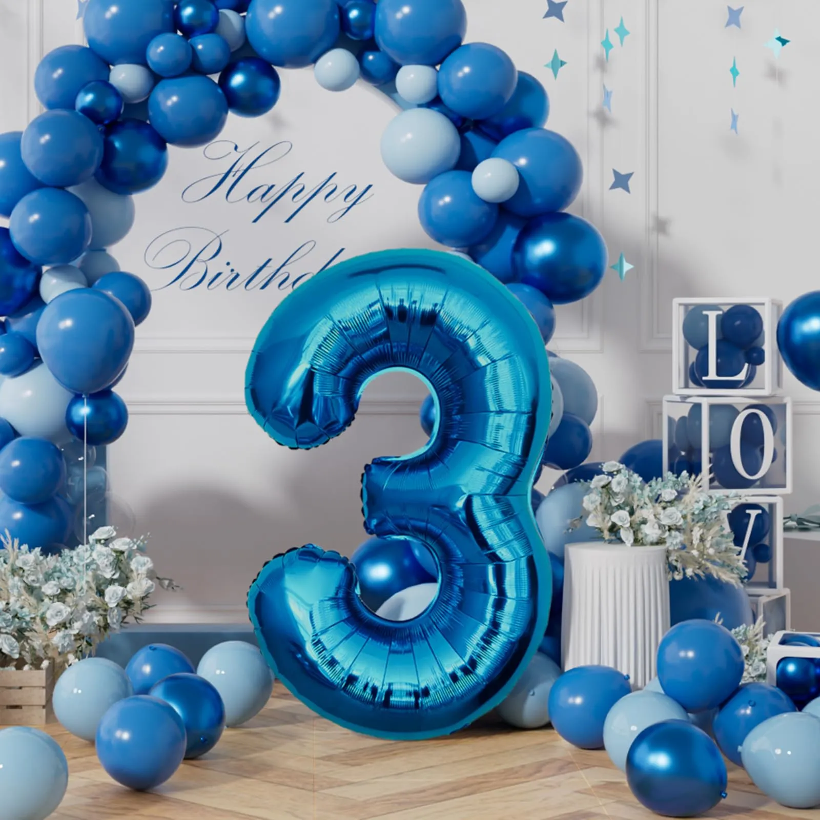 AULE Palloncino Numero 3 Blu, 101 cm - immagine 3