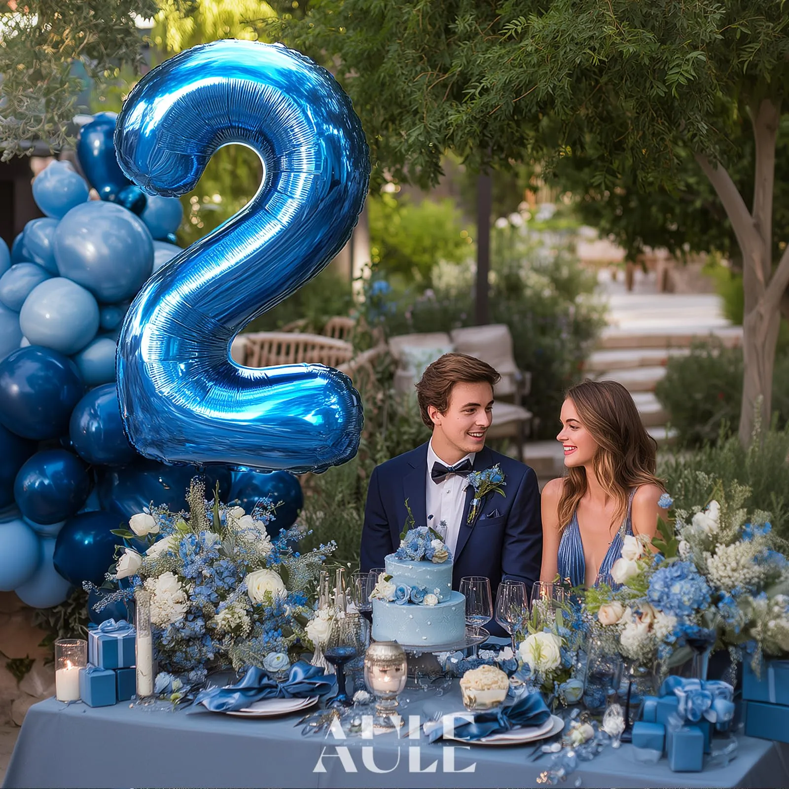 AULE Palloncino Numero 2 Blu, 101 cm - immagine 2