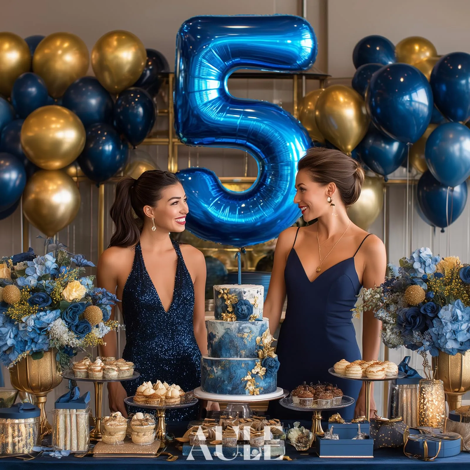 AULE Palloncino Numero 5 Blu, 101 cm - immagine 2
