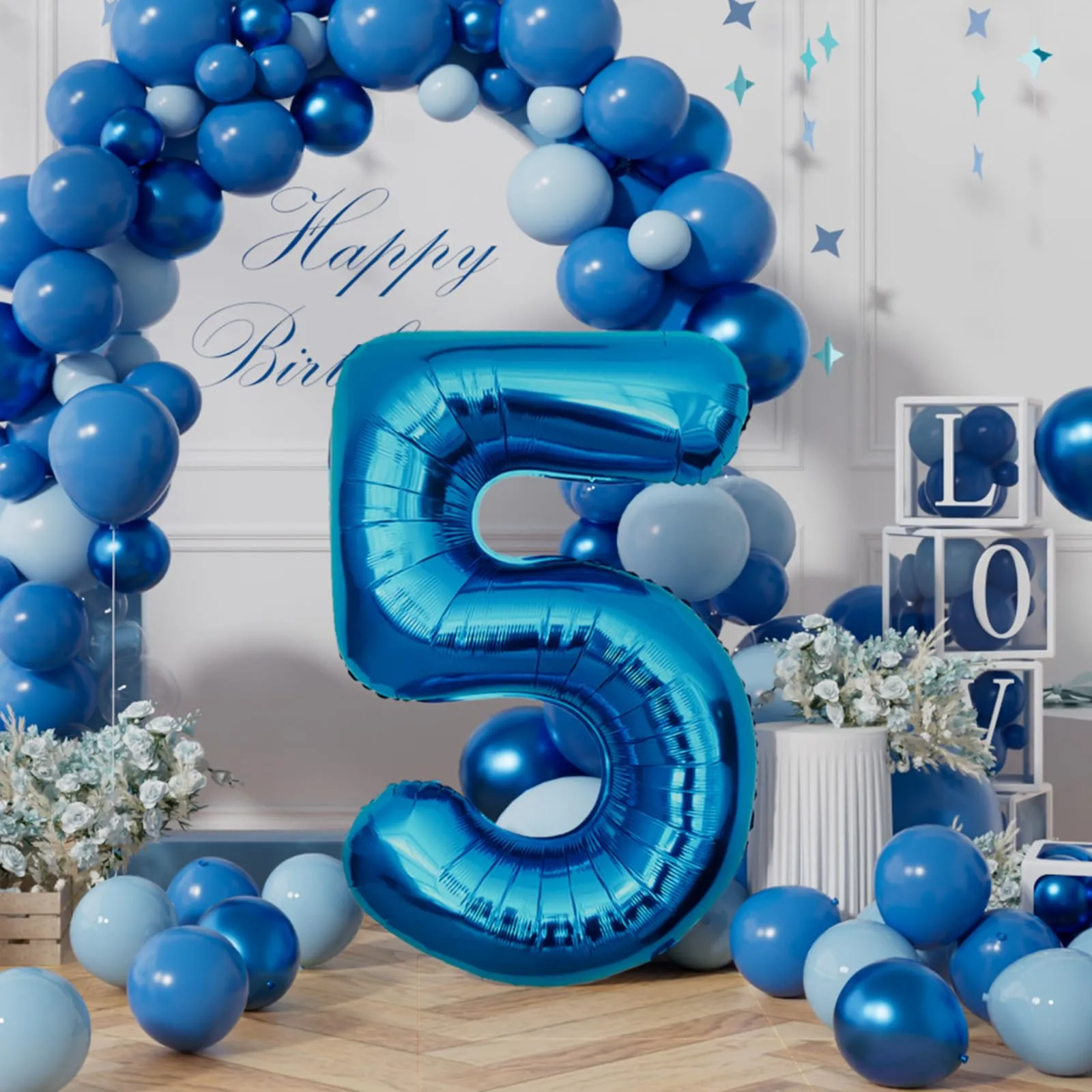AULE Palloncino Numero 5 Blu, 101 cm - immagine 3