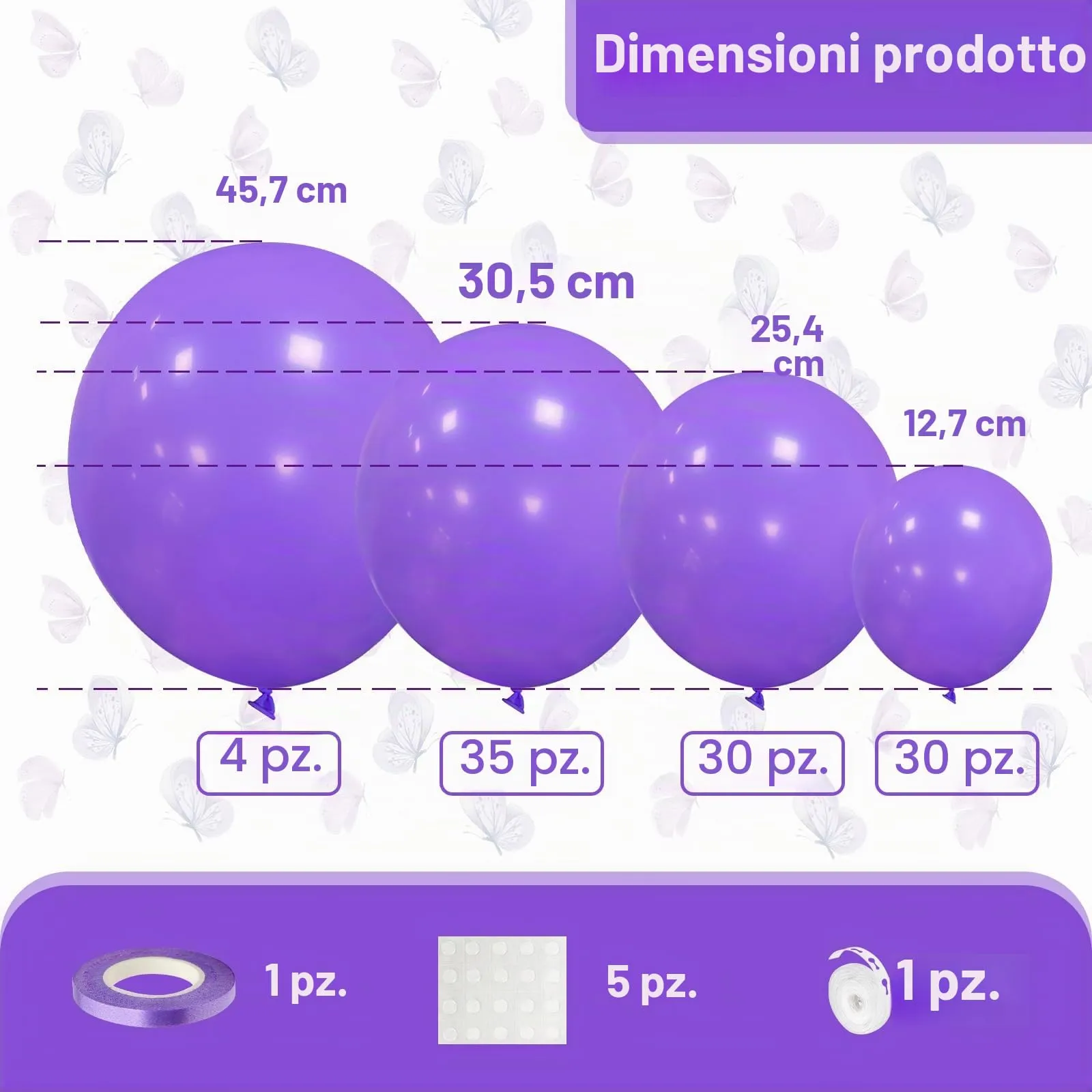 Ousuga Kit Arco di Palloncini Viola Opachi, 106 pezzi (5, 10, 12, 18 pollici) con Nastro e Accessori - immagine 2