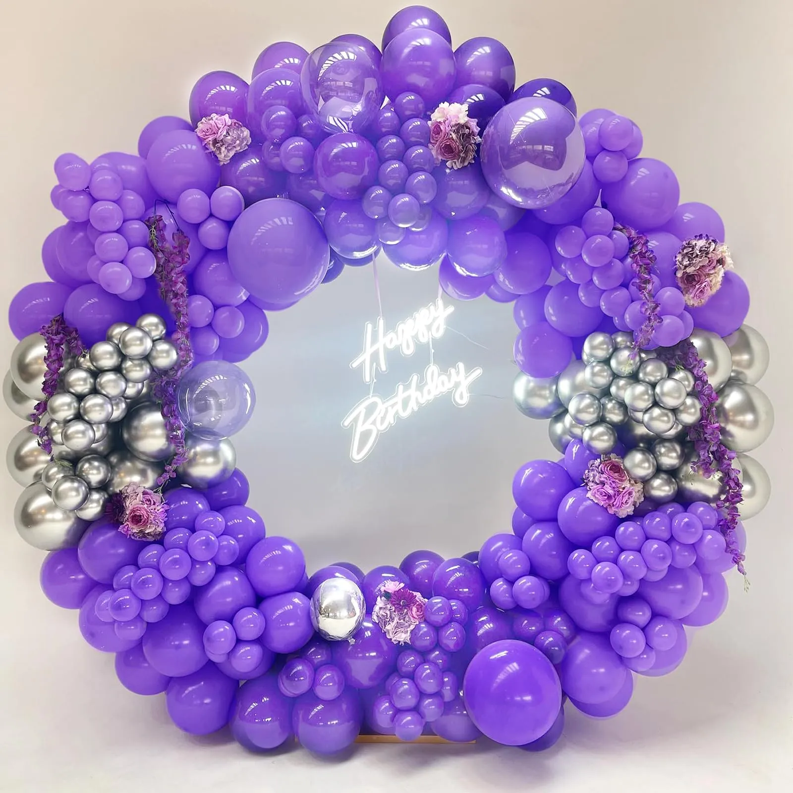 Ousuga Kit Arco di Palloncini Viola Opachi, 106 pezzi (5, 10, 12, 18 pollici) con Nastro e Accessori - immagine 5