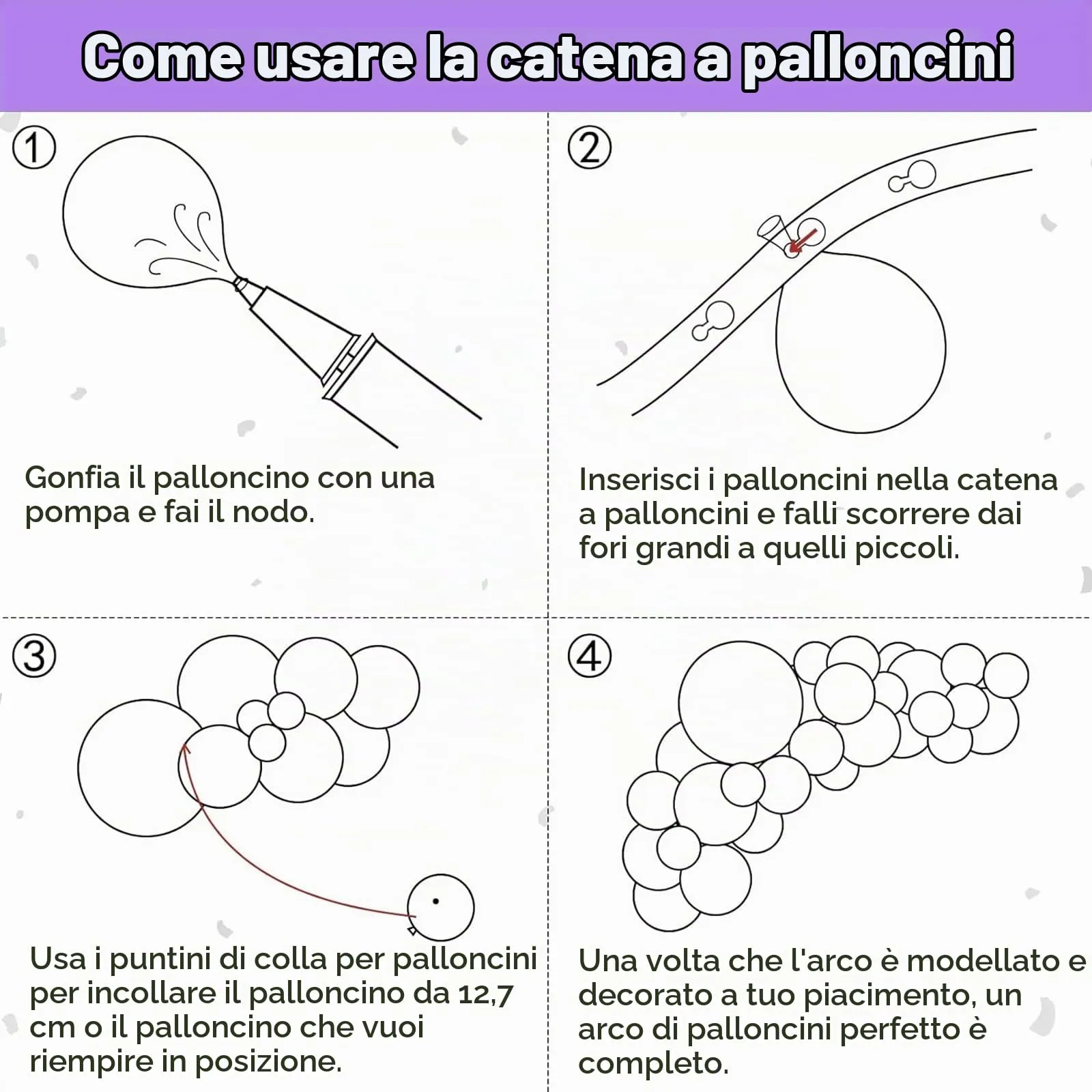 Ousuga Kit Arco di Palloncini Viola Opachi, 106 pezzi (5, 10, 12, 18 pollici) con Nastro e Accessori - immagine 7