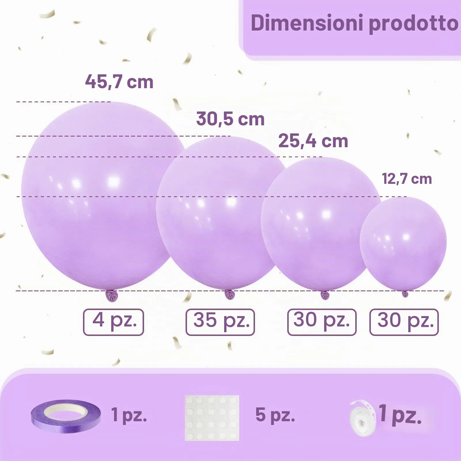 Ousuga Kit Arco di Palloncini Viola Pastello, 106 pezzi (5, 10, 12, 18 pollici), Macaron Lilla Lavanda con Nastro per Compleanni, Matrimoni, Battesimi e Baby Shower - immagine 2