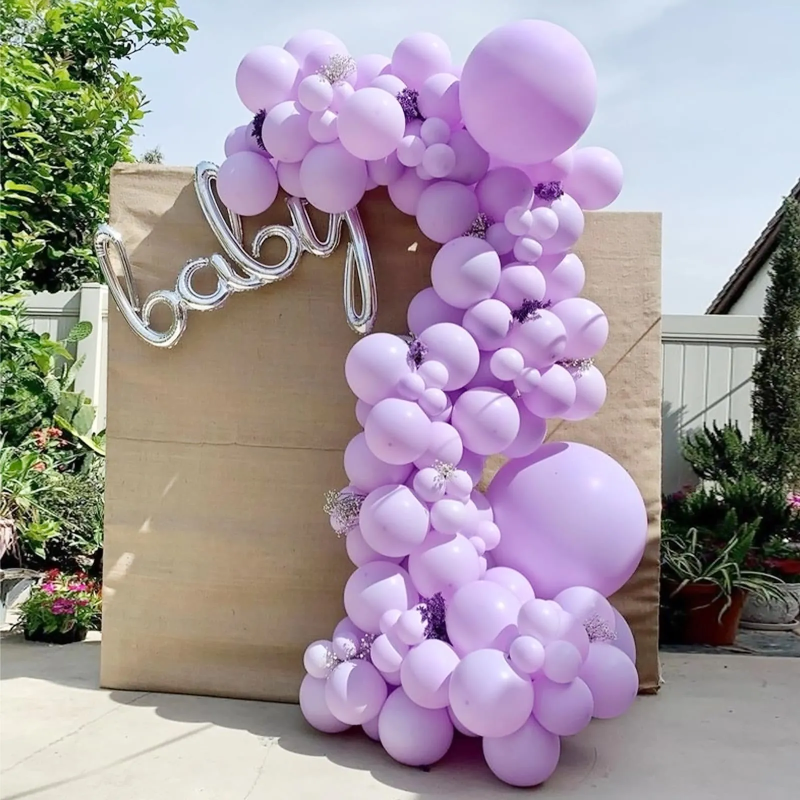 Ousuga Kit Arco di Palloncini Viola Pastello, 106 pezzi (5, 10, 12, 18 pollici), Macaron Lilla Lavanda con Nastro per Compleanni, Matrimoni, Battesimi e Baby Shower - immagine 5