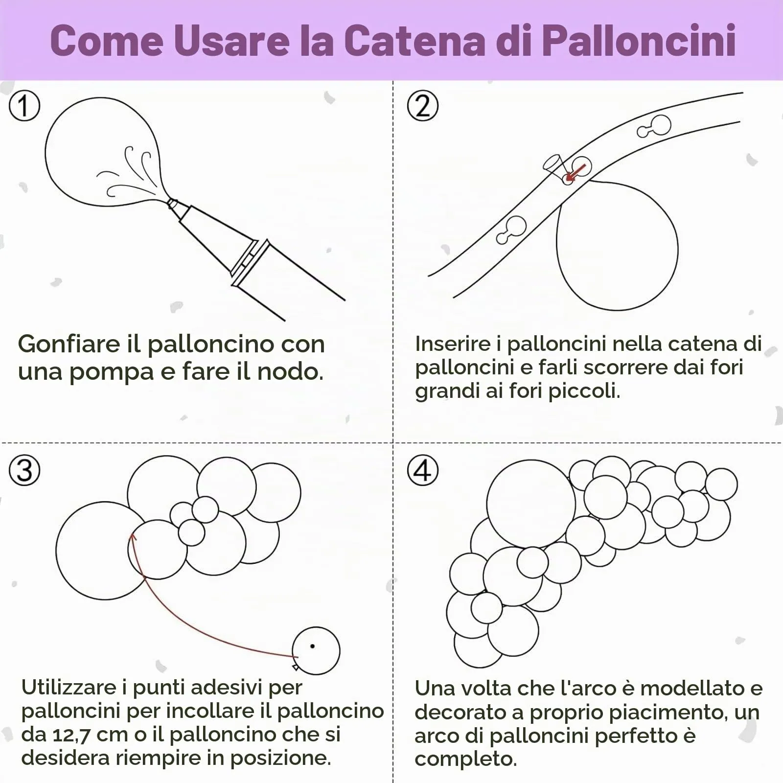 Ousuga Kit Arco di Palloncini Viola Pastello, 106 pezzi (5, 10, 12, 18 pollici), Macaron Lilla Lavanda con Nastro per Compleanni, Matrimoni, Battesimi e Baby Shower - immagine 7