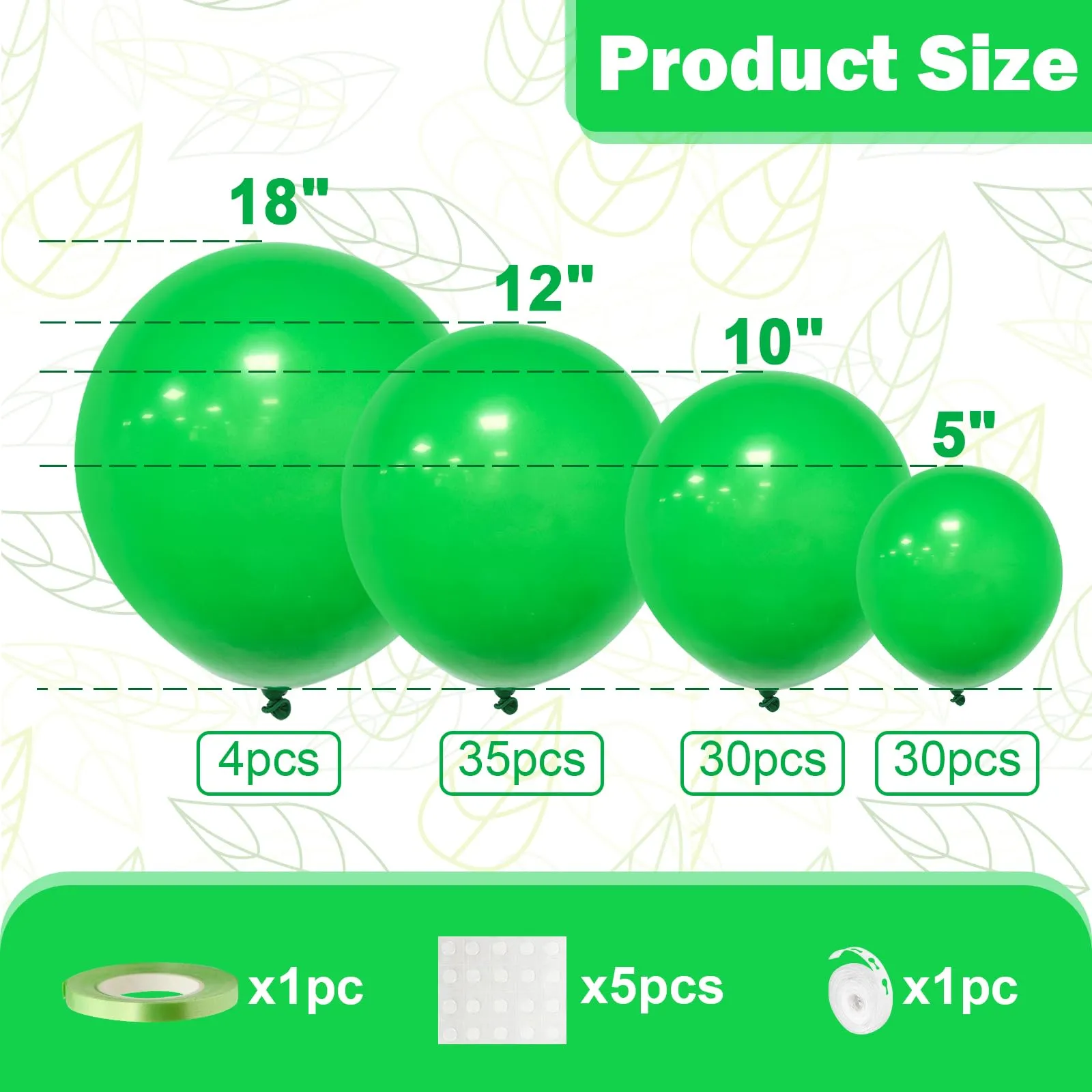 Ousuga Kit Arco di Palloncini Verde Opaco, 106 Pezzi (5, 10, 12, 18 pollici) con Nastro e Accessori - immagine 2