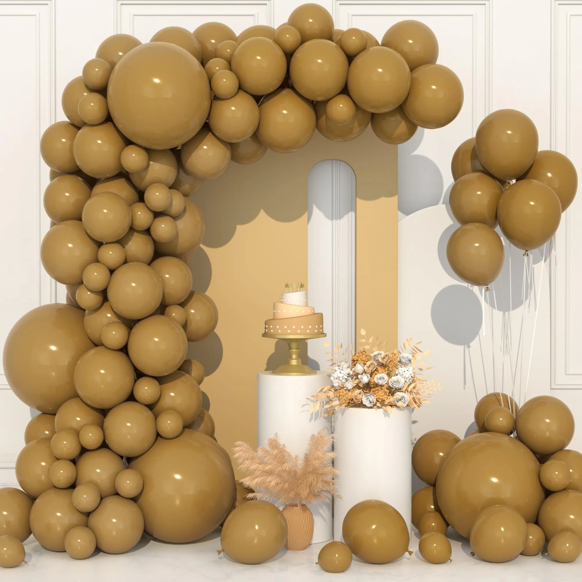Ousuga Kit Arco di Palloncini Marrone, 106 Pezzi (5, 10, 12, 18 pollici) con Nastro per Compleanno, Matrimonio e Baby Shower - immagine 1
