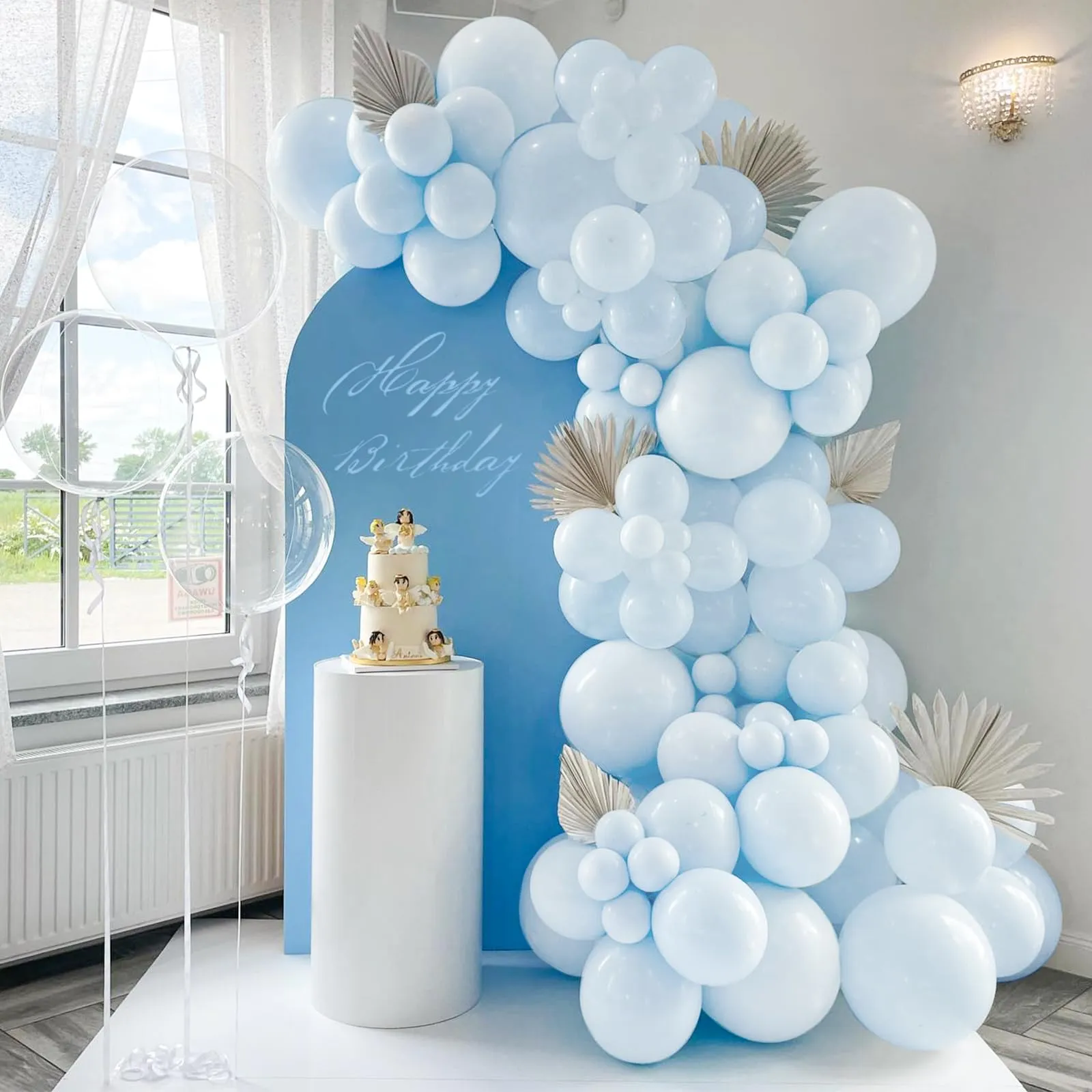Ousuga Kit Arco di Palloncini Blu Pastello, 106 pezzi (5, 10, 12, 18 pollici) con Nastro e Accessori - immagine 4