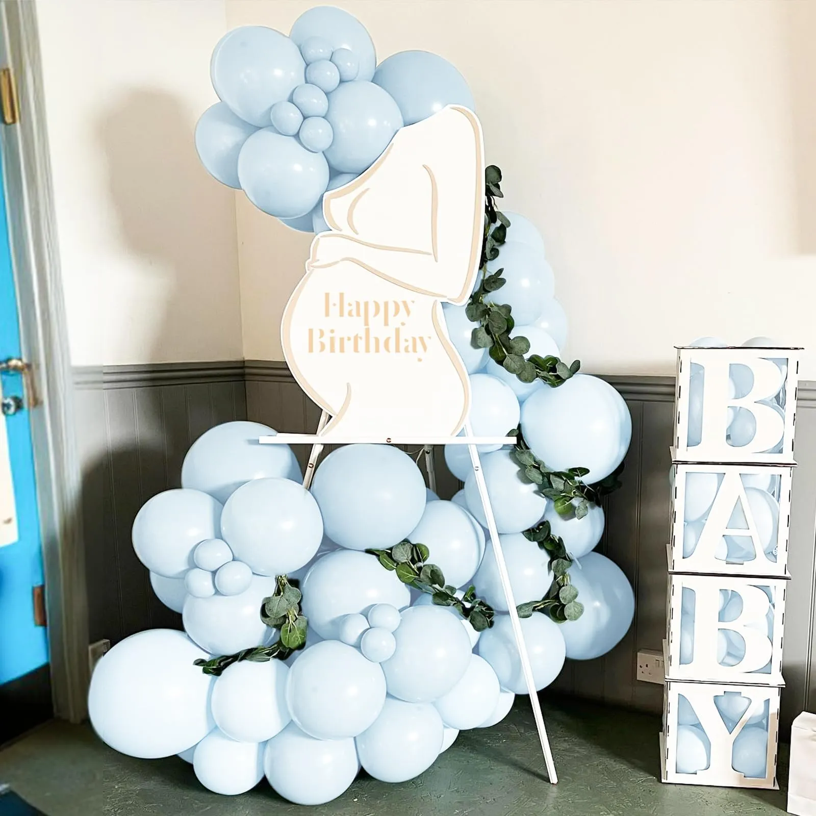 Ousuga Kit Arco di Palloncini Blu Pastello, 106 pezzi (5, 10, 12, 18 pollici) con Nastro e Accessori - immagine 5