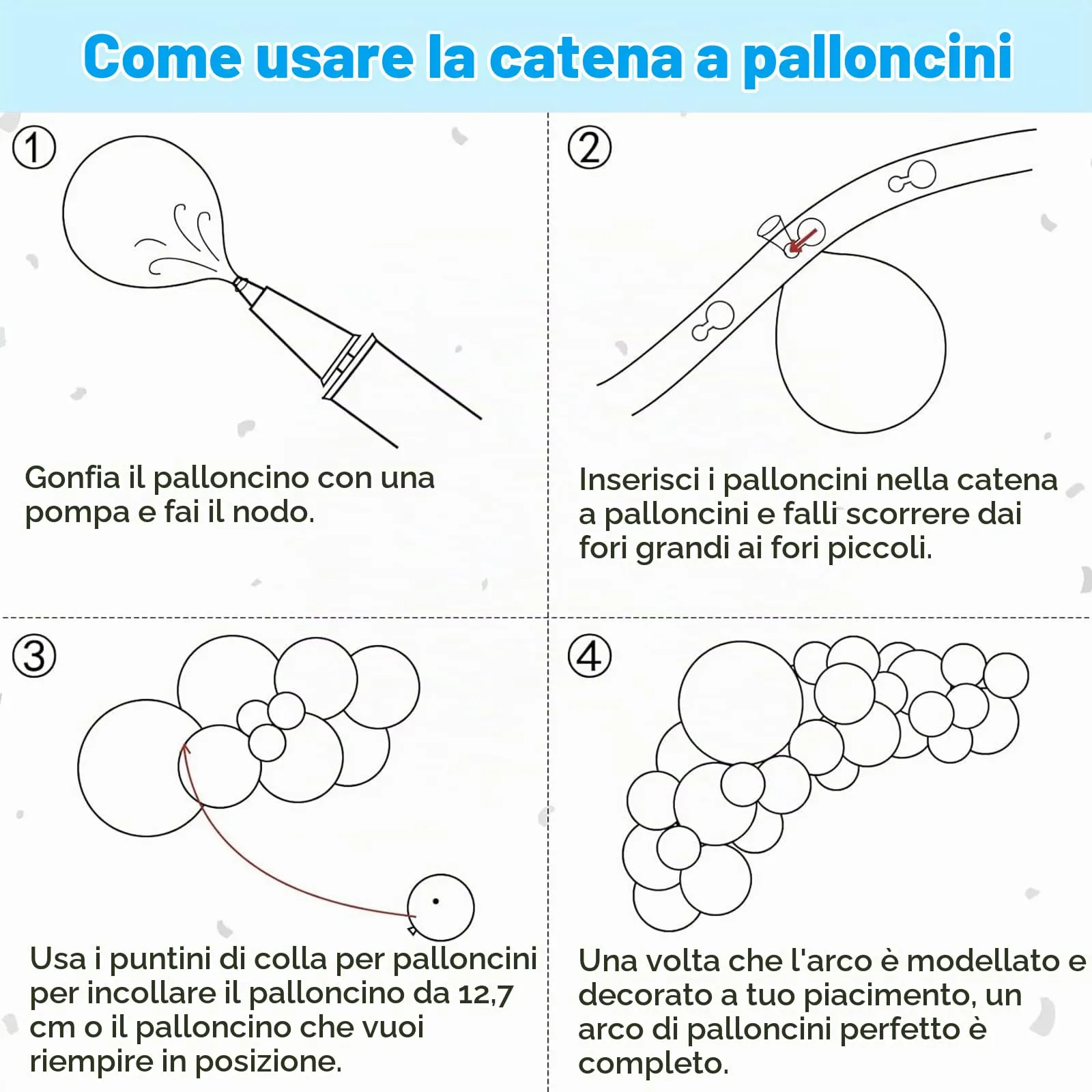 Ousuga Kit Arco di Palloncini Blu Pastello, 106 pezzi (5, 10, 12, 18 pollici) con Nastro e Accessori - immagine 7