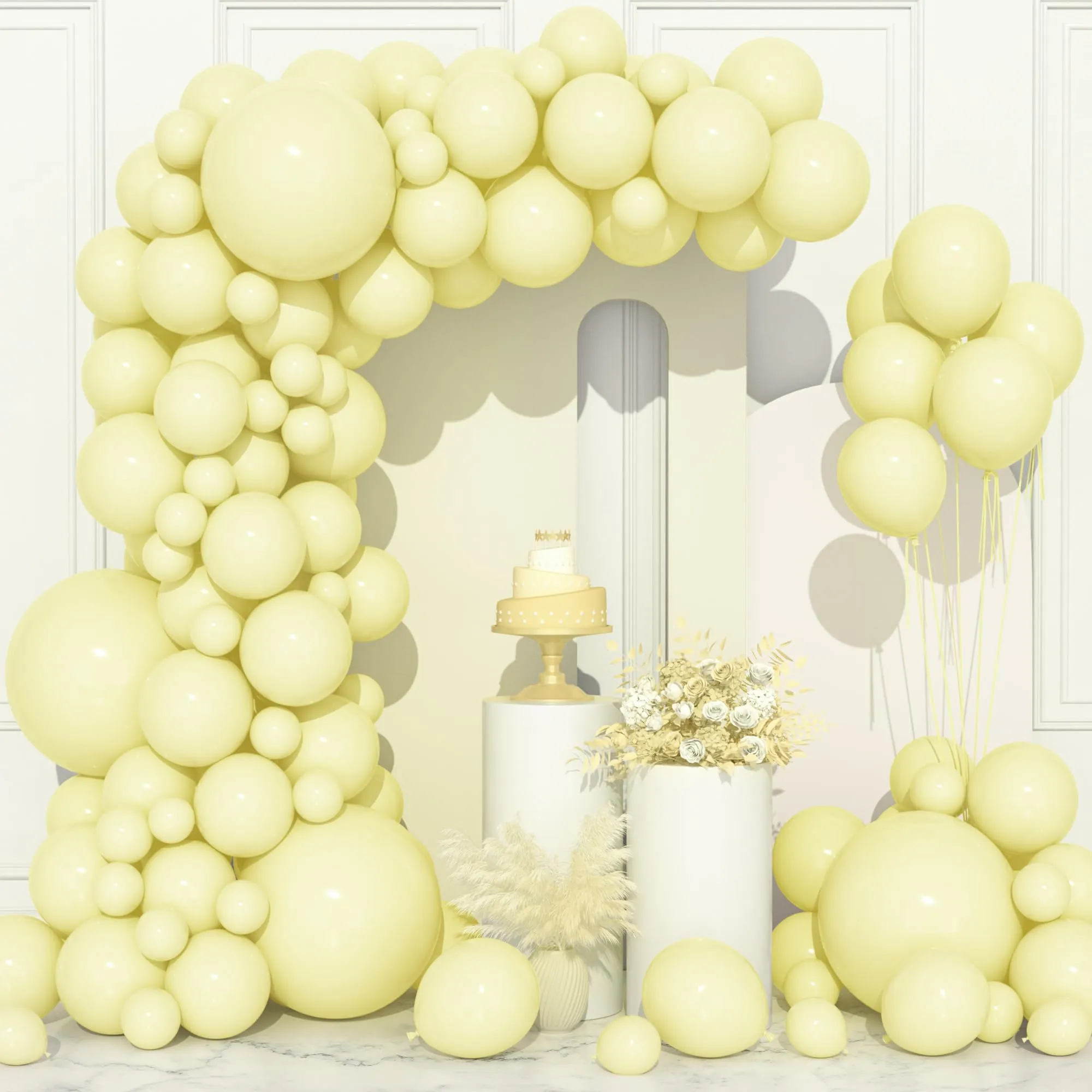 Ousuga Kit Arco di Palloncini Giallo Pastello, 106 Pezzi (5, 10, 12, 18 Pollici) con Nastro - immagine 1