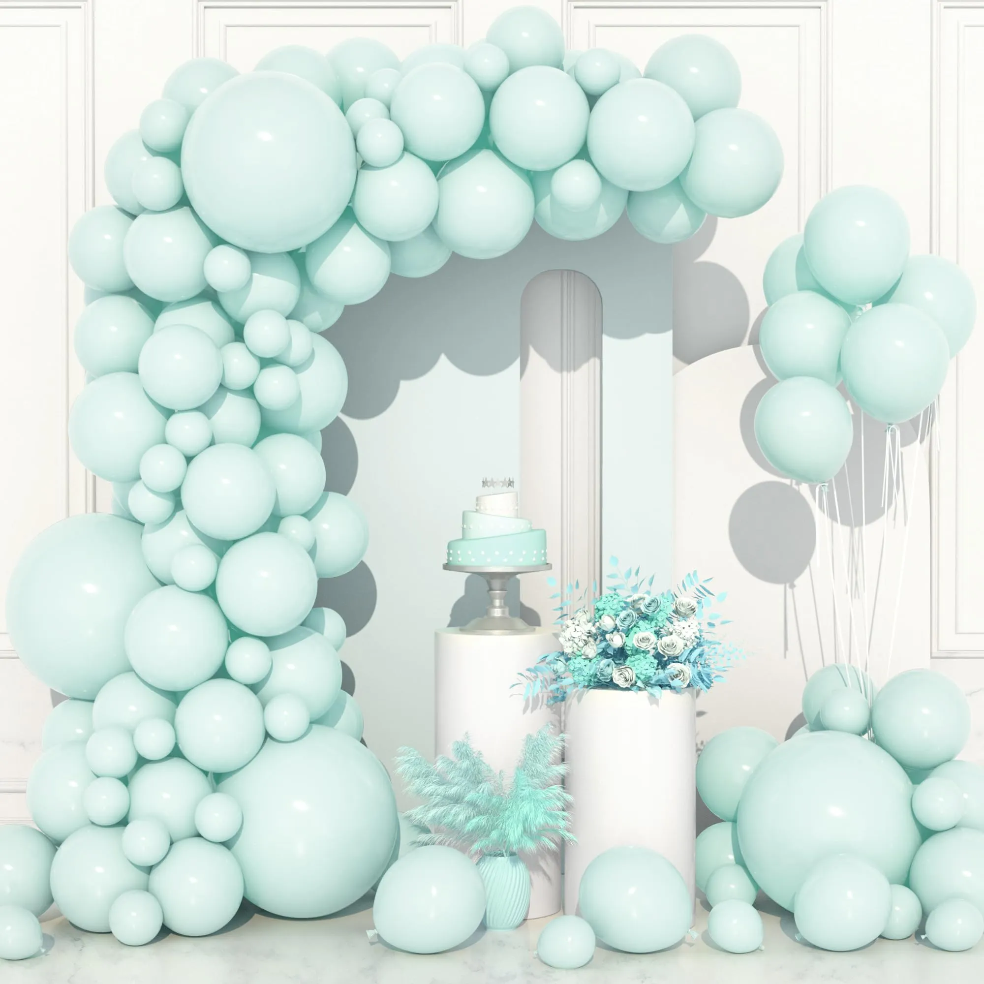 Ousuga Kit Arco di Palloncini Blu Teal Pastello, 106 pezzi (5, 10, 12, 18 pollici) con Nastro e Accessori - immagine 1