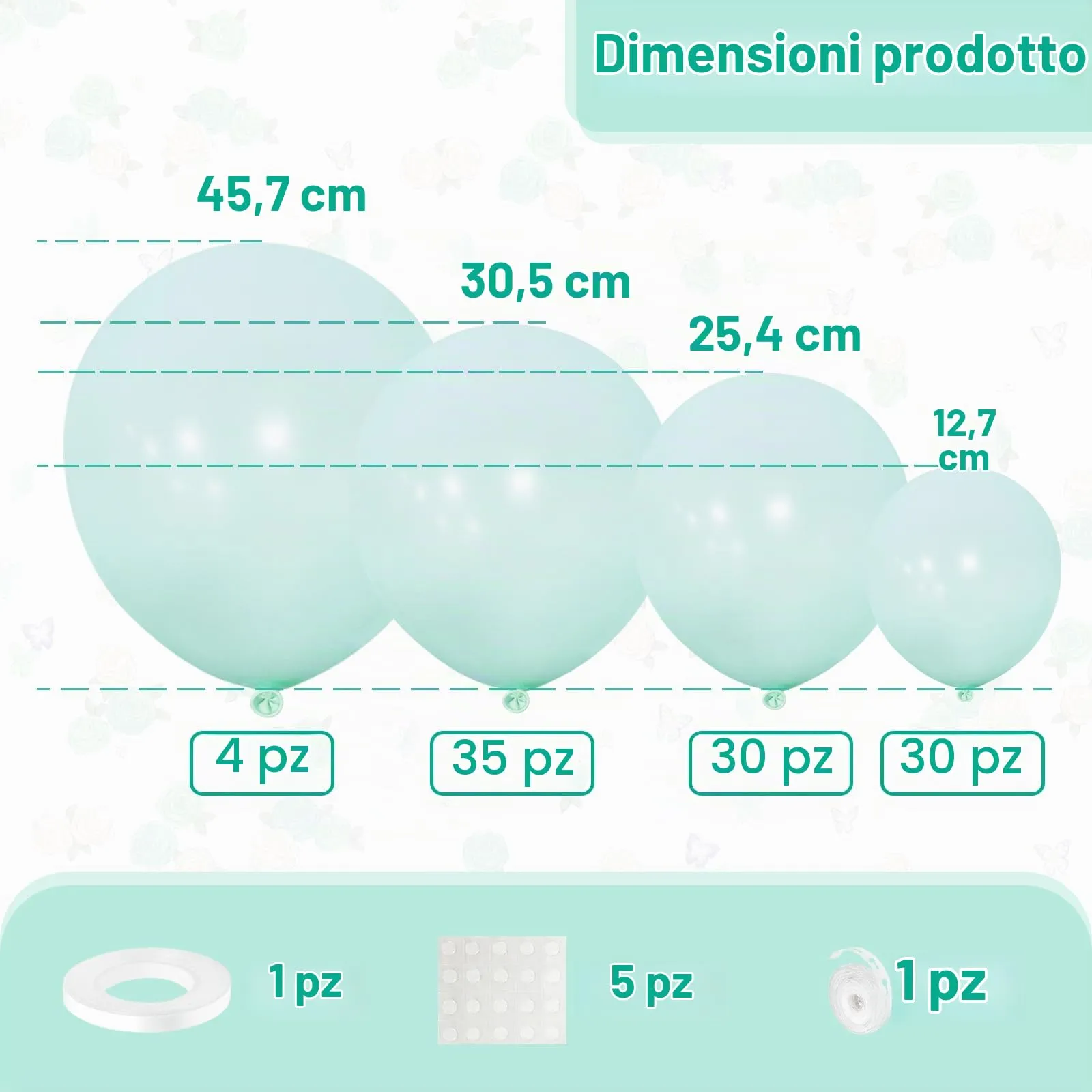 Ousuga Kit Arco di Palloncini Blu Teal Pastello, 106 pezzi (5, 10, 12, 18 pollici) con Nastro e Accessori - immagine 2