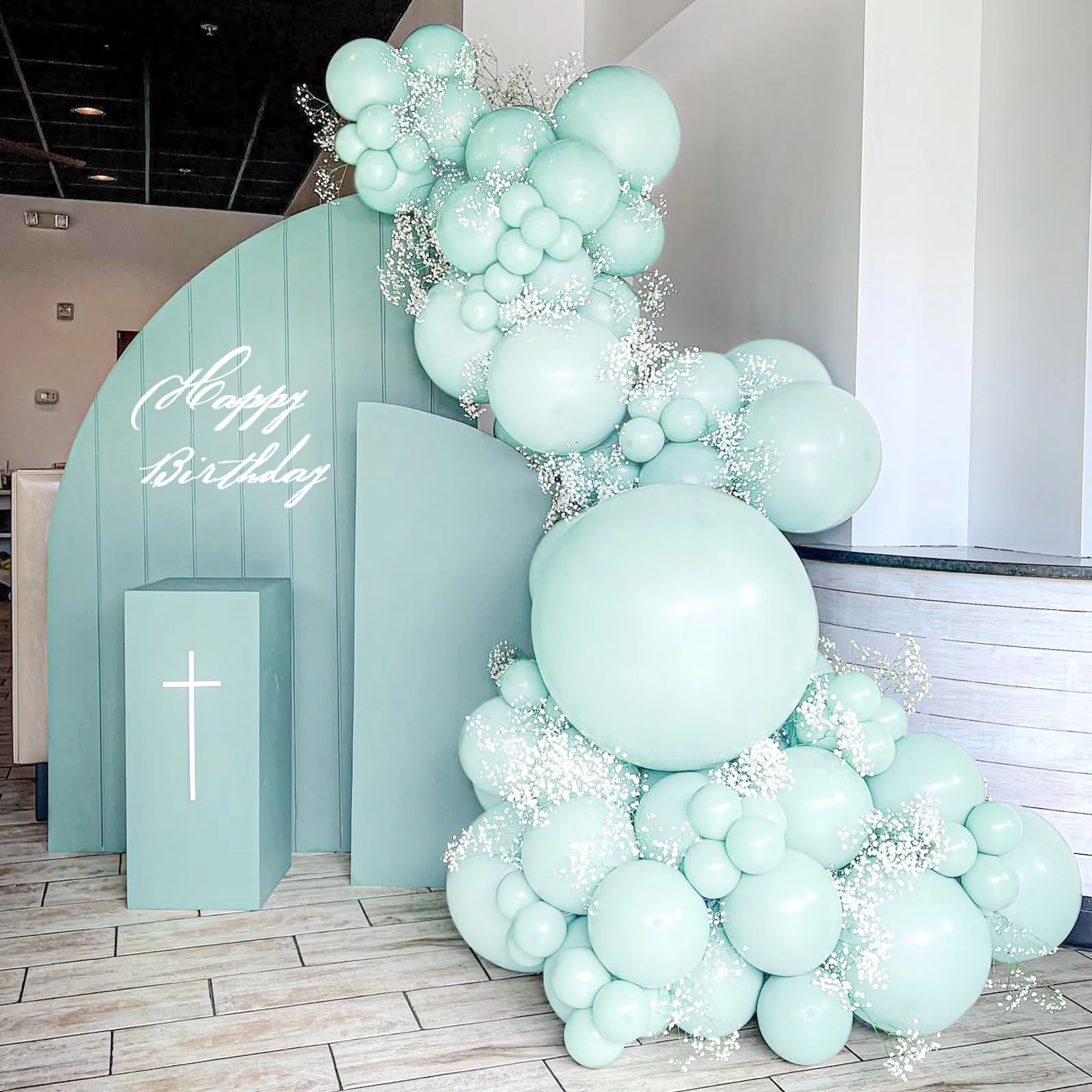 Ousuga Kit Arco di Palloncini Blu Teal Pastello, 106 pezzi (5, 10, 12, 18 pollici) con Nastro e Accessori - immagine 5