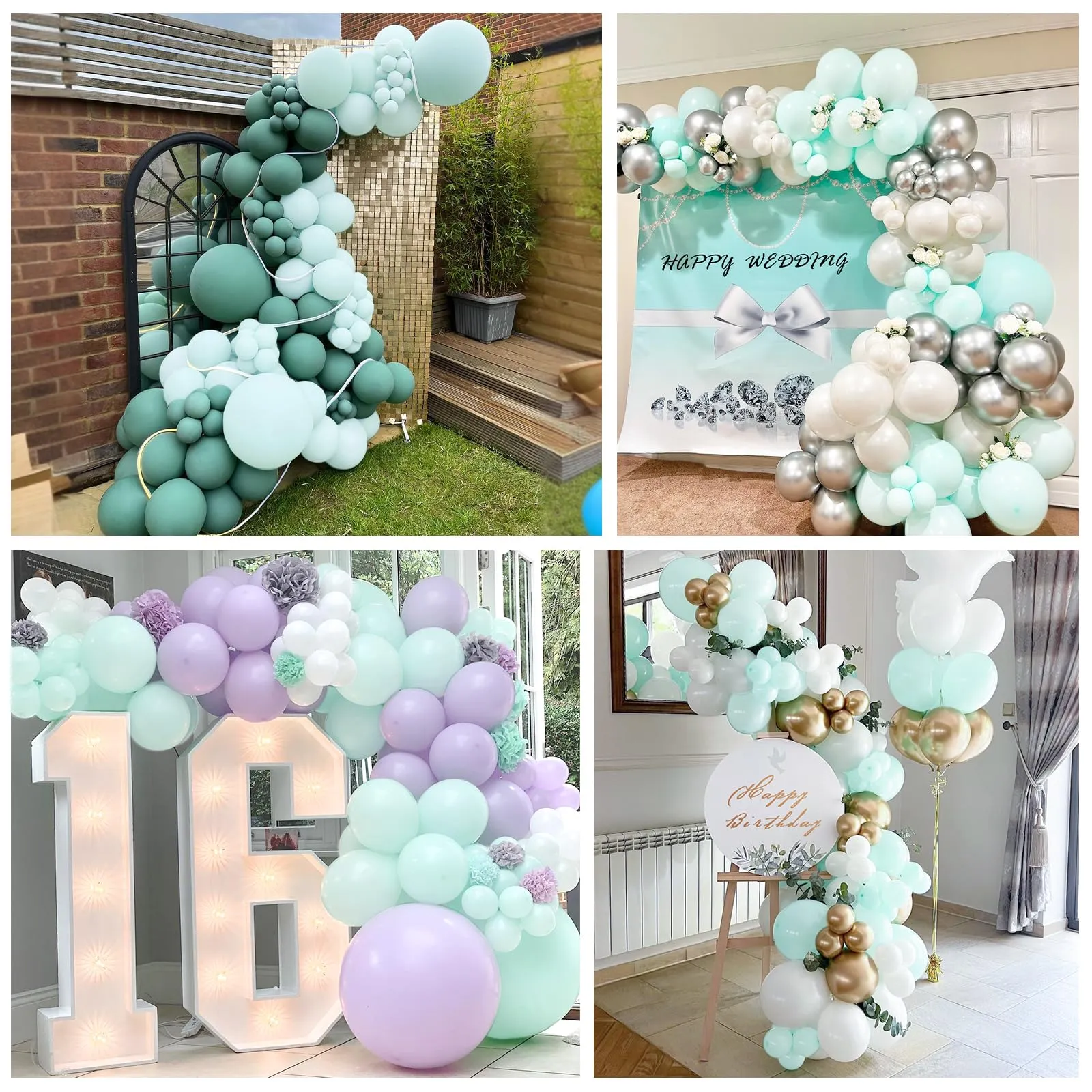 Ousuga Kit Arco di Palloncini Blu Teal Pastello, 106 pezzi (5, 10, 12, 18 pollici) con Nastro e Accessori - immagine 6