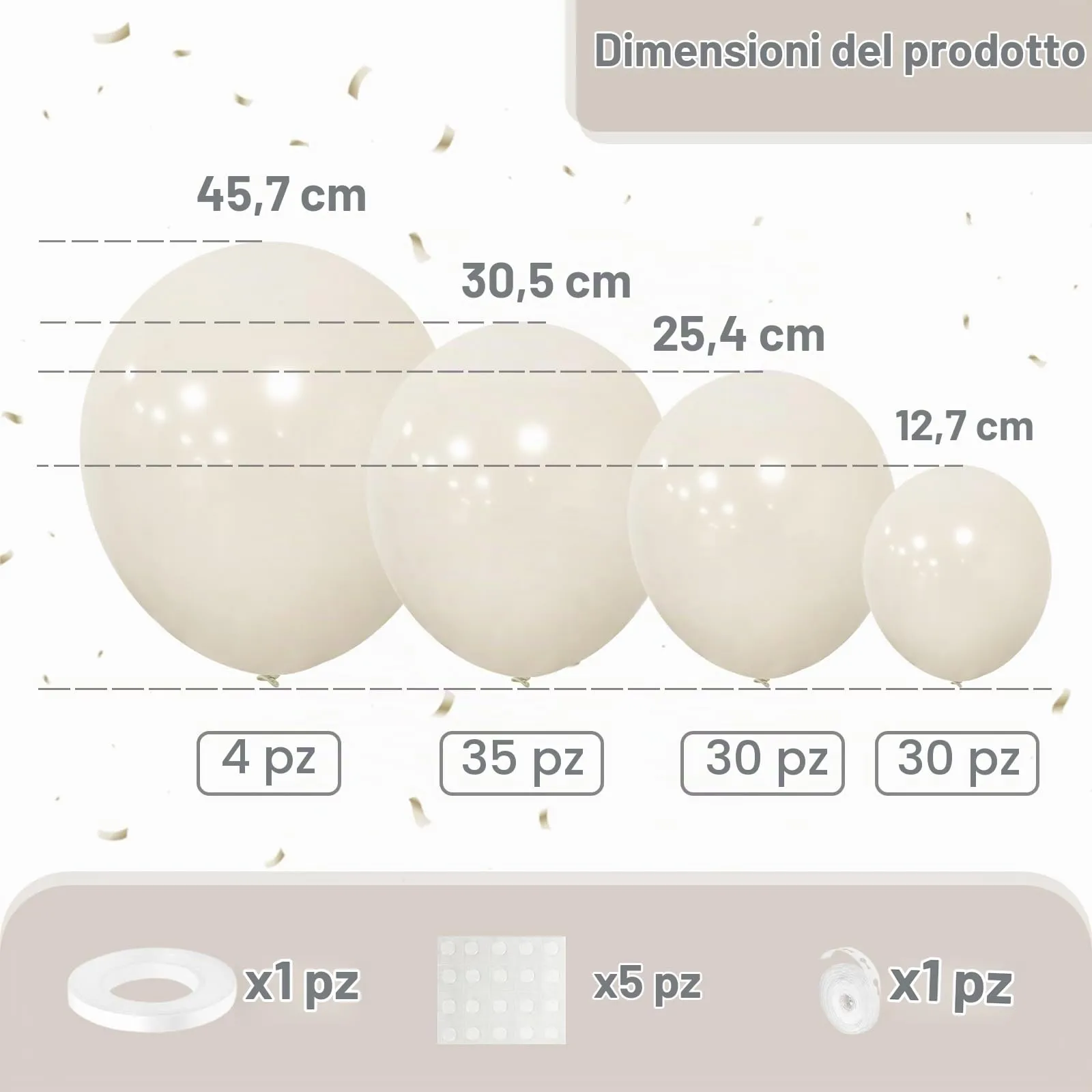 Ousuga Kit Arco di Palloncini Bianchi Sabbia, 106 pezzi (5, 10, 12, 18 pollici) con Nastro e Accessori - immagine 2