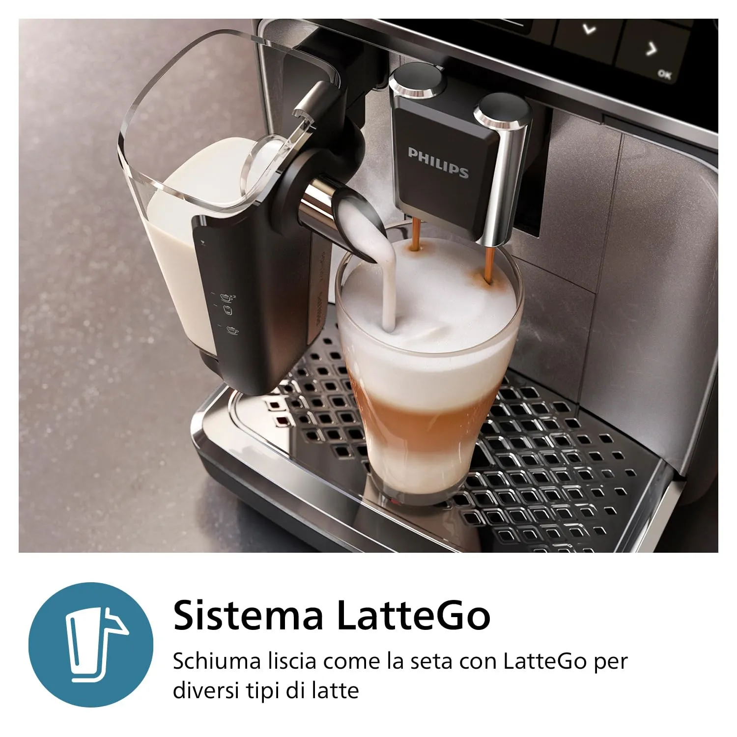 Philips 3300 Macchina Caffè Automatica EP3347/90 LatteGo, 6 bevande, Cromo Nero - immagine 5