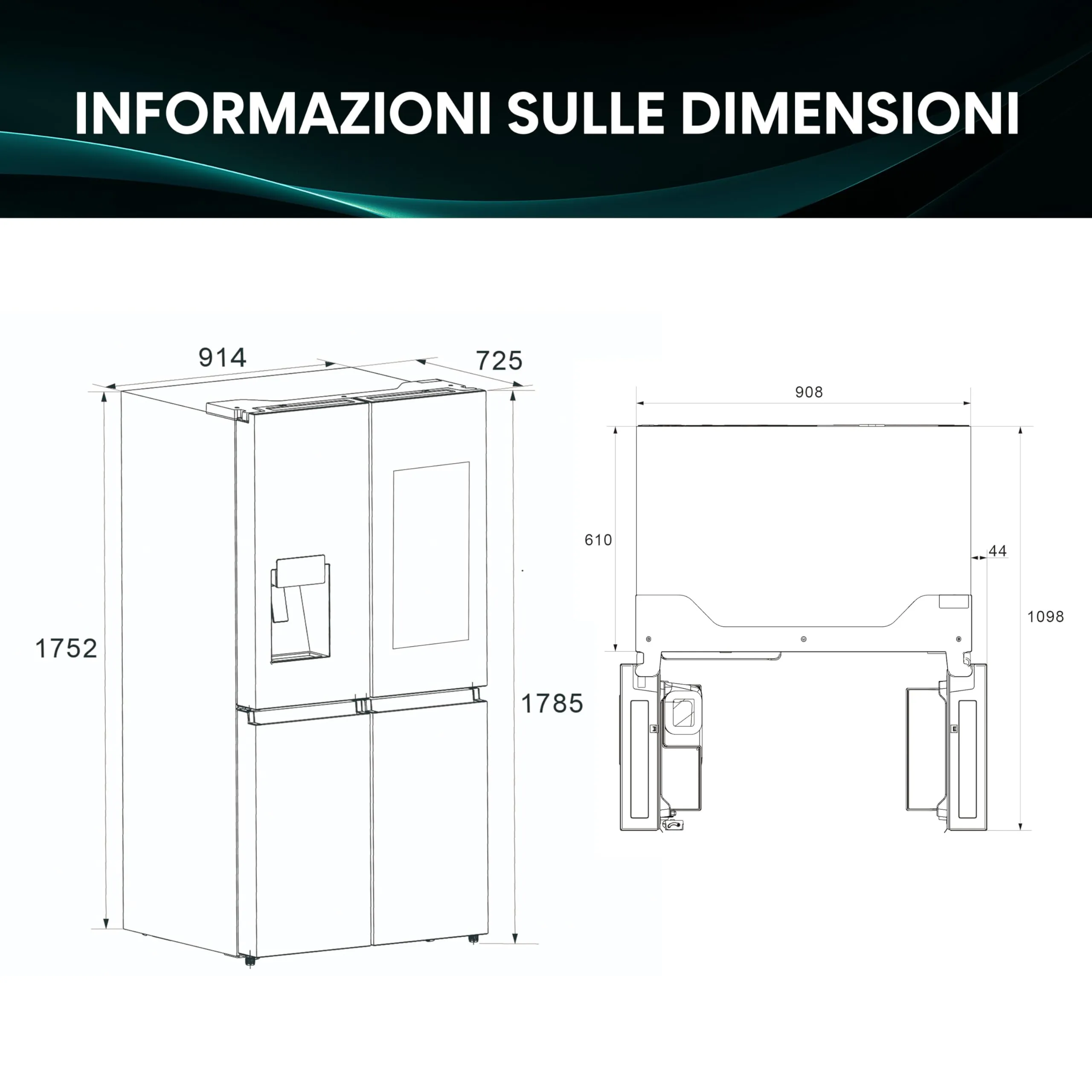 Hisense RQ760N4IFE Frigorifero Quattro Porte Americano, 577 L, Black Inox, Total No Frost, Classe E, Motore Inverter, WiFi - immagine 3