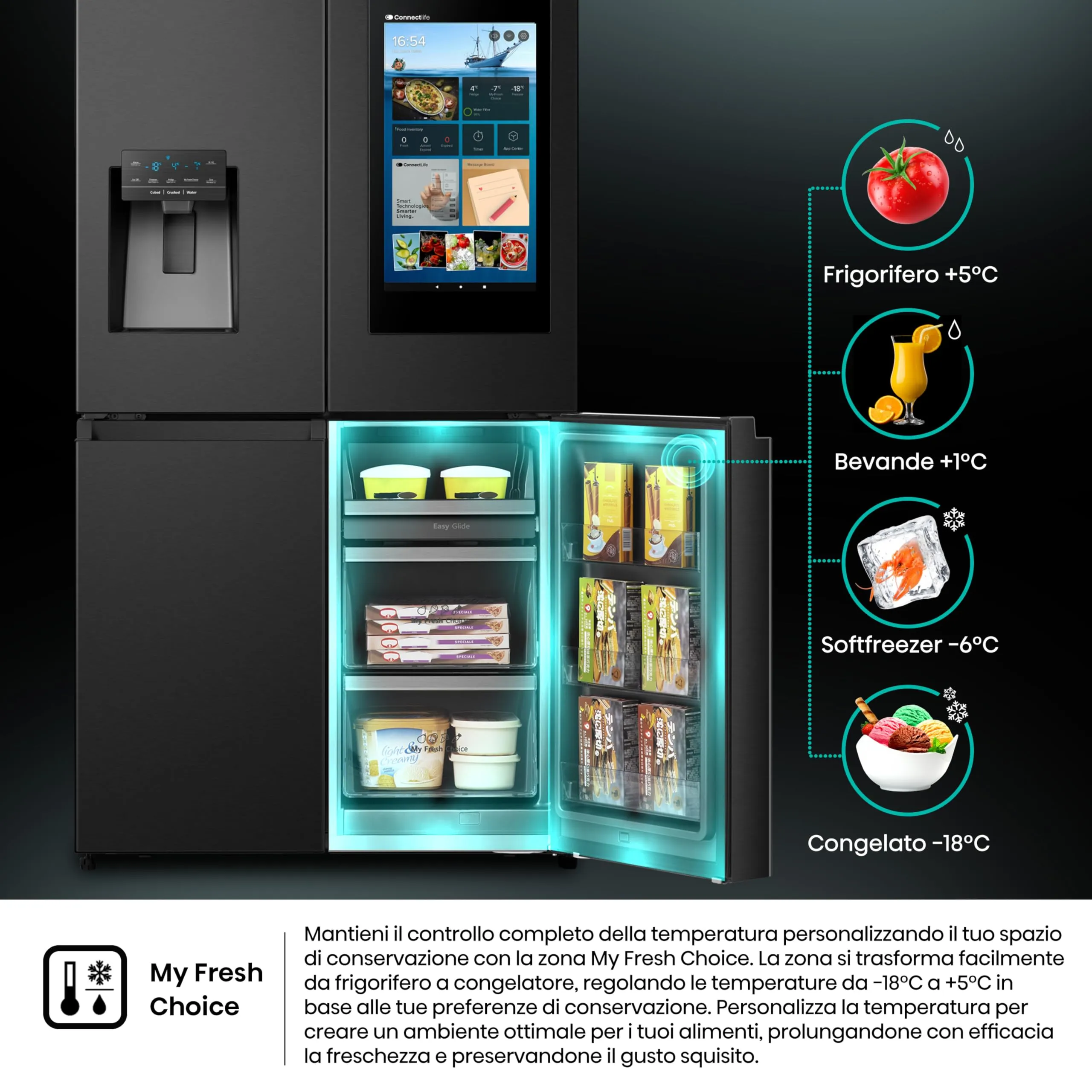 Hisense RQ760N4IFE Frigorifero Quattro Porte Americano, 577 L, Black Inox, Total No Frost, Classe E, Motore Inverter, WiFi - immagine 6