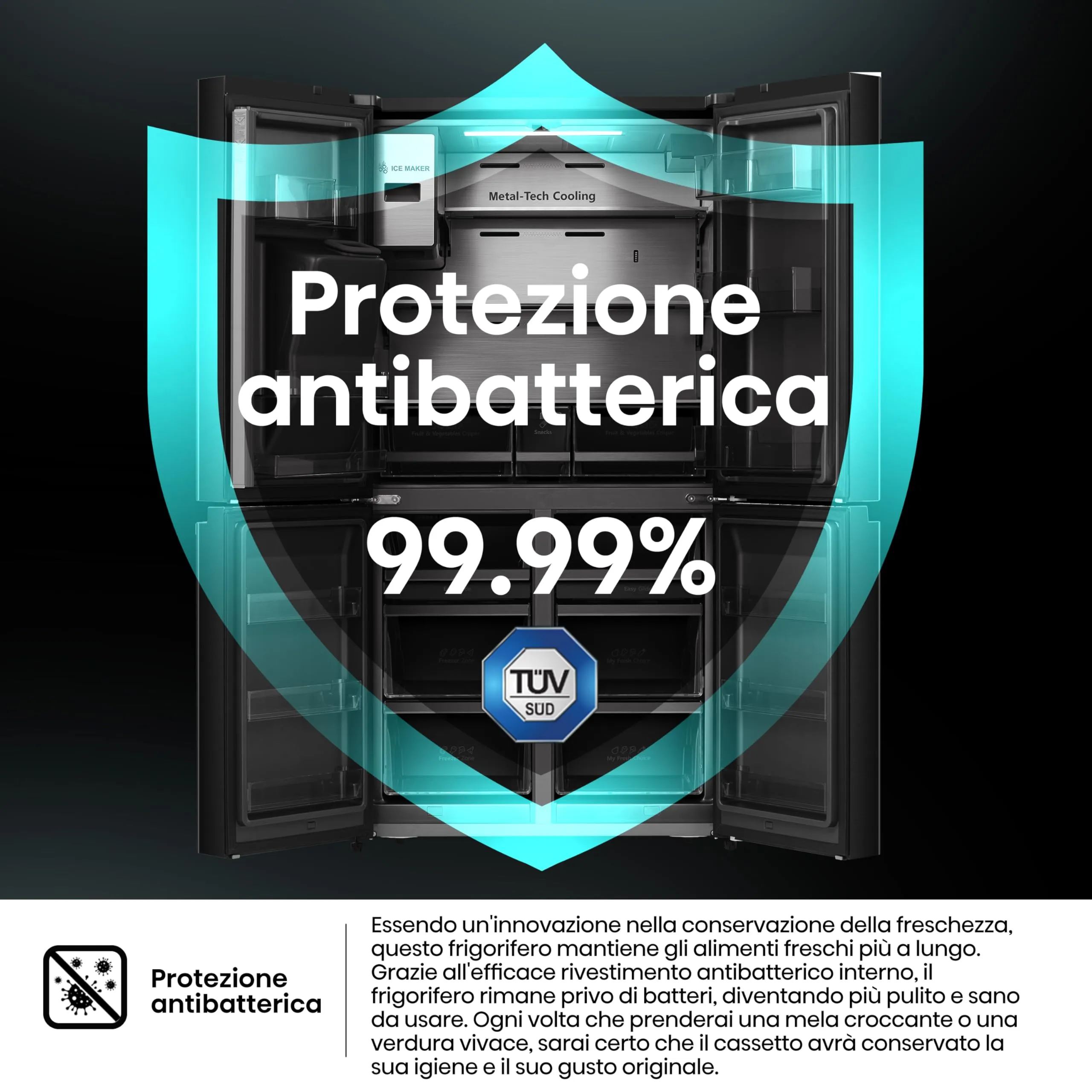 Hisense RQ760N4IFE Frigorifero Quattro Porte Americano, 577 L, Black Inox, Total No Frost, Classe E, Motore Inverter, WiFi - immagine 8