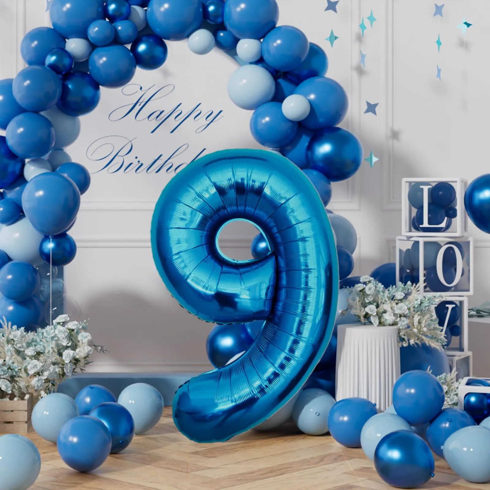 AULE Palloncino Numero 9 Blu 101 cm - immagine 3