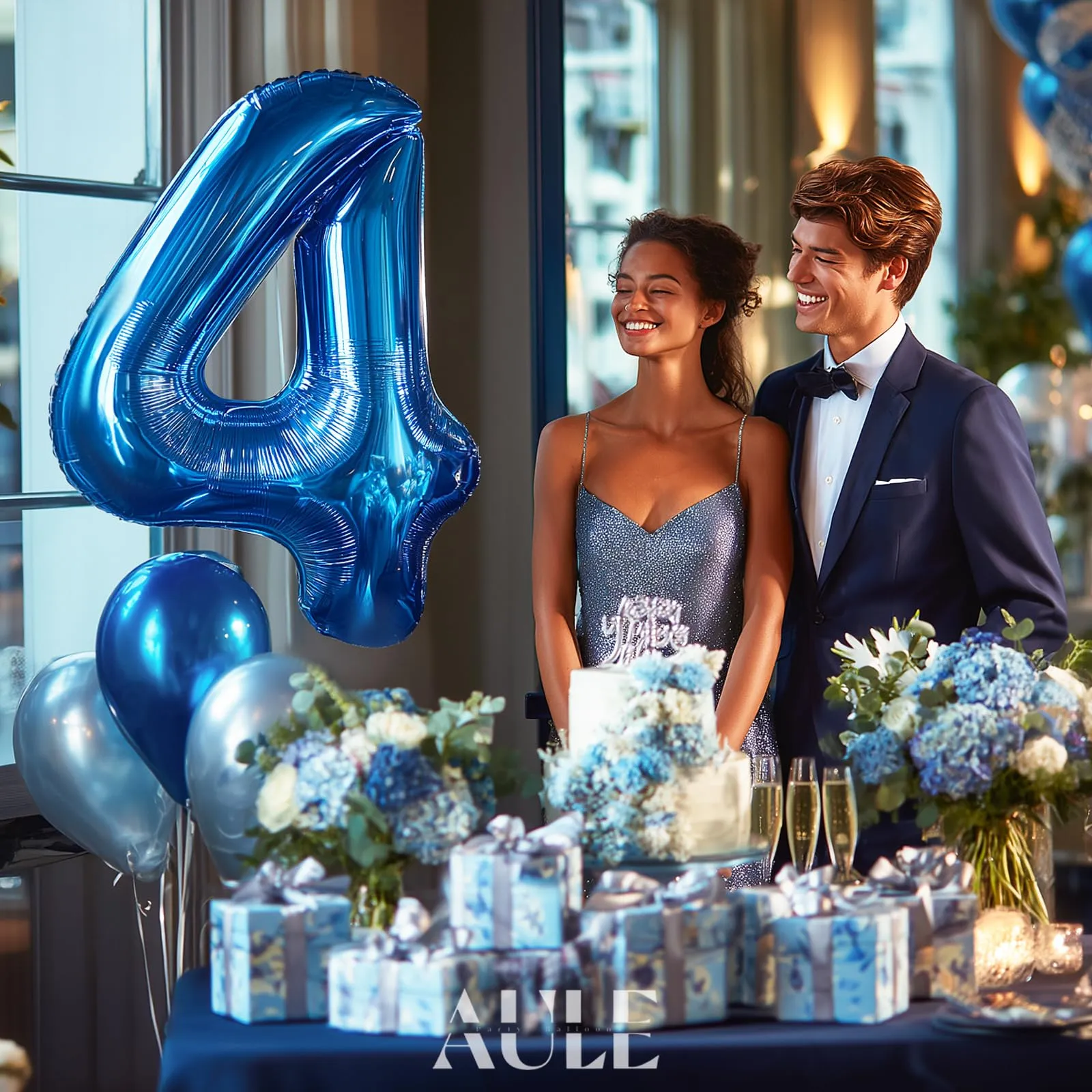 AULE Palloncino Numero 4 Blu, 101 cm - immagine 2