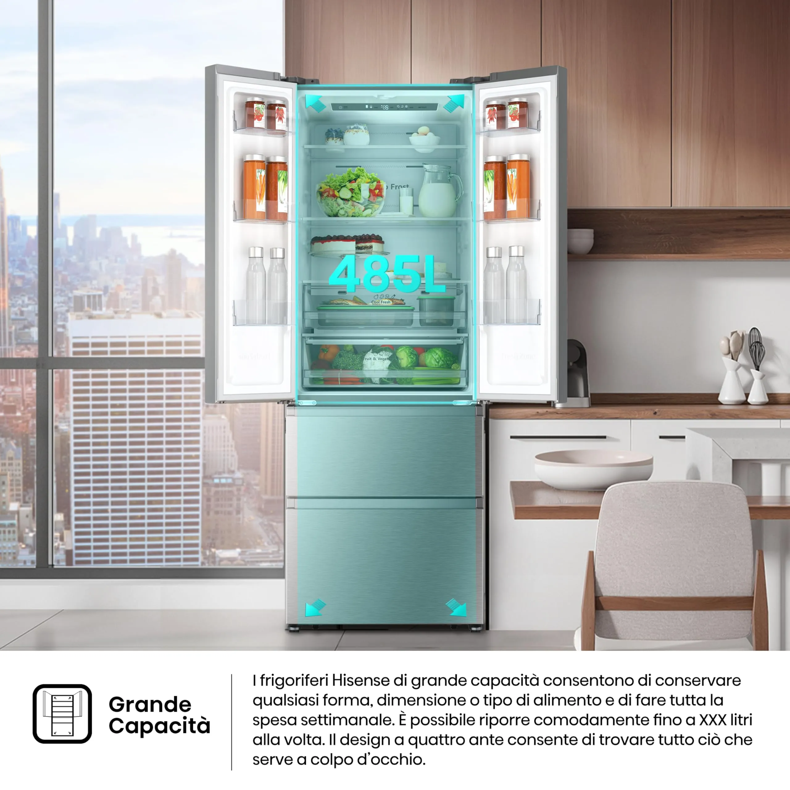 Hisense RF632N4BCE Frigorifero French Door, 485 Litri, Inox, Total No Frost, Classe Energetica E - immagine 6